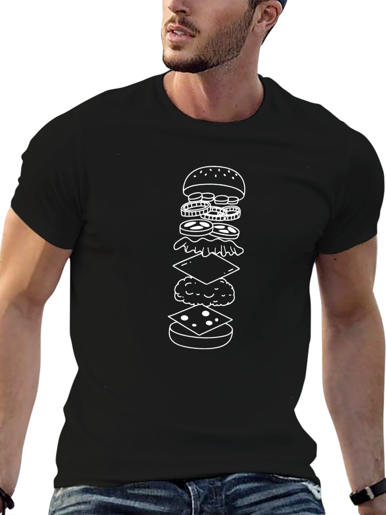 Exploded Burger Graphic Tee - Black Cotton Blend
