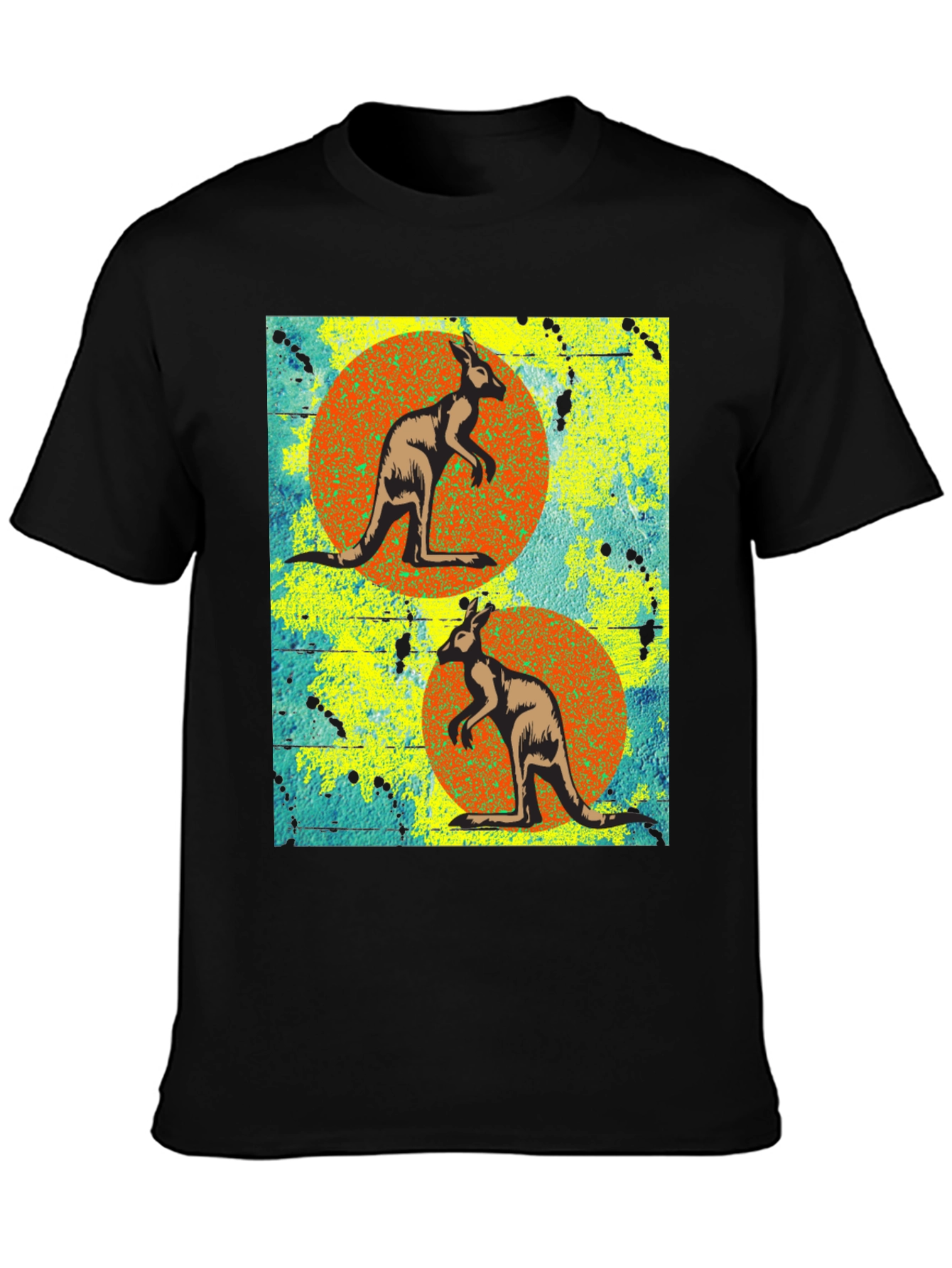 Kangaroo Graphic Print Black T-Shirt