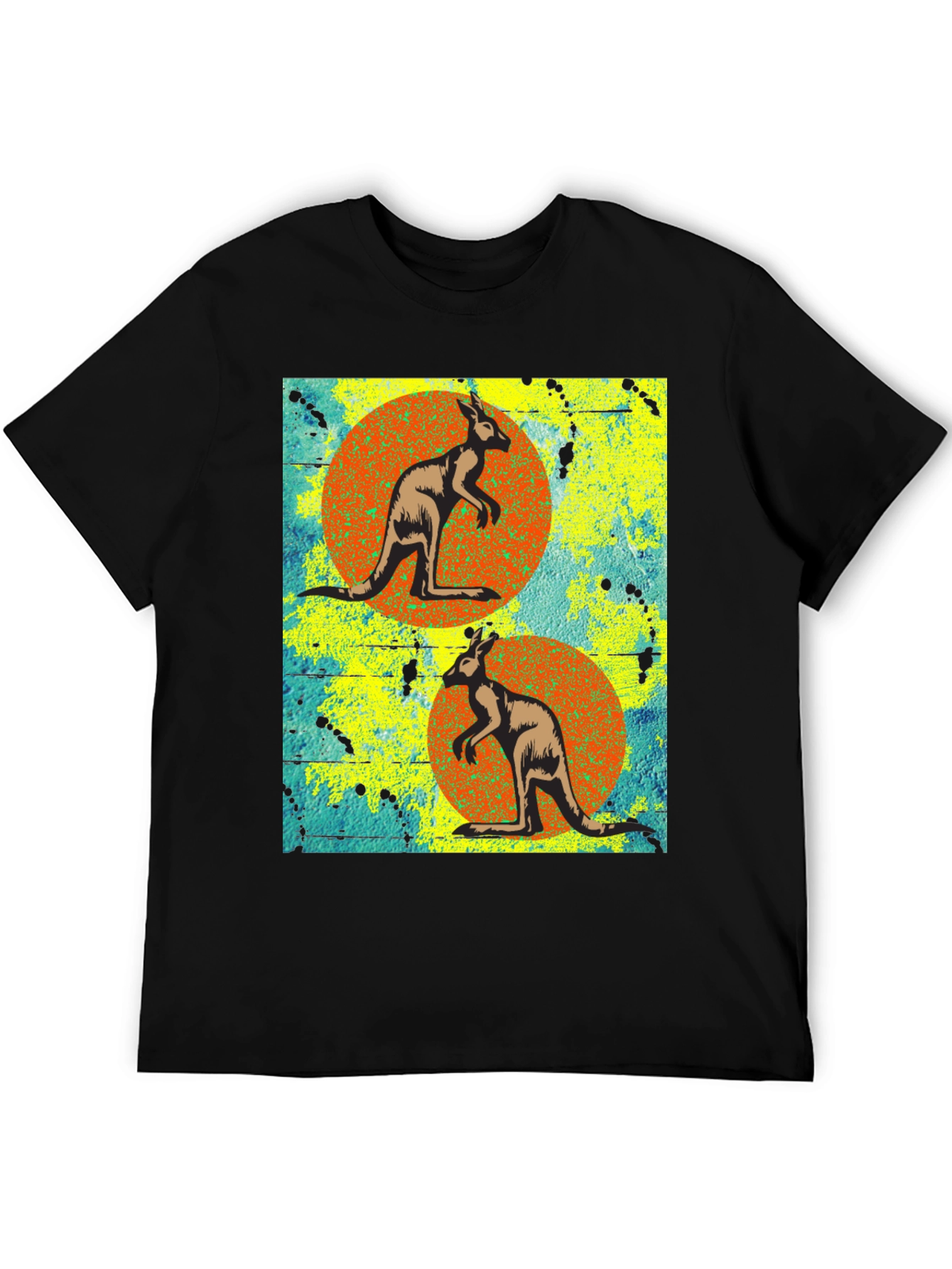 Kangaroo Graphic Print Black T-Shirt