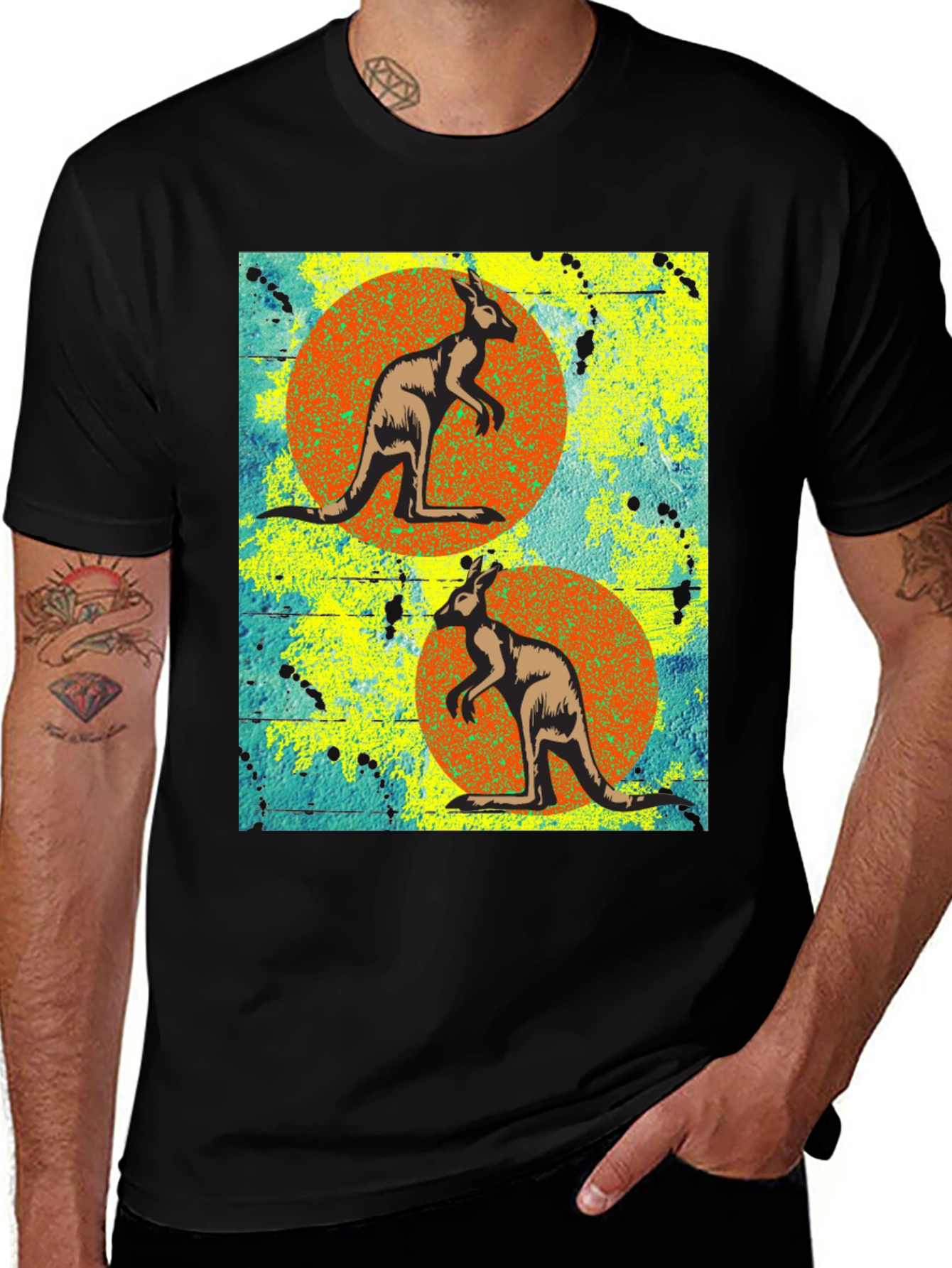 Kangaroo Graphic Print Black T-Shirt