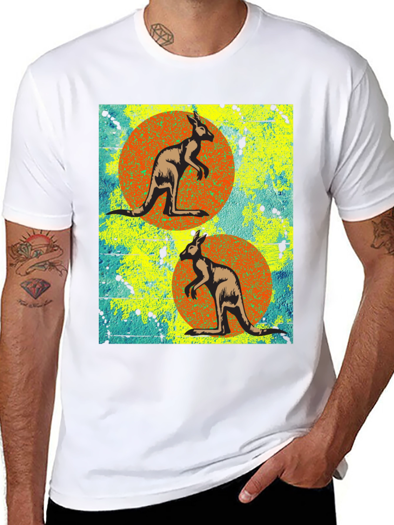 Kangaroo Graphic Print Black T-Shirt