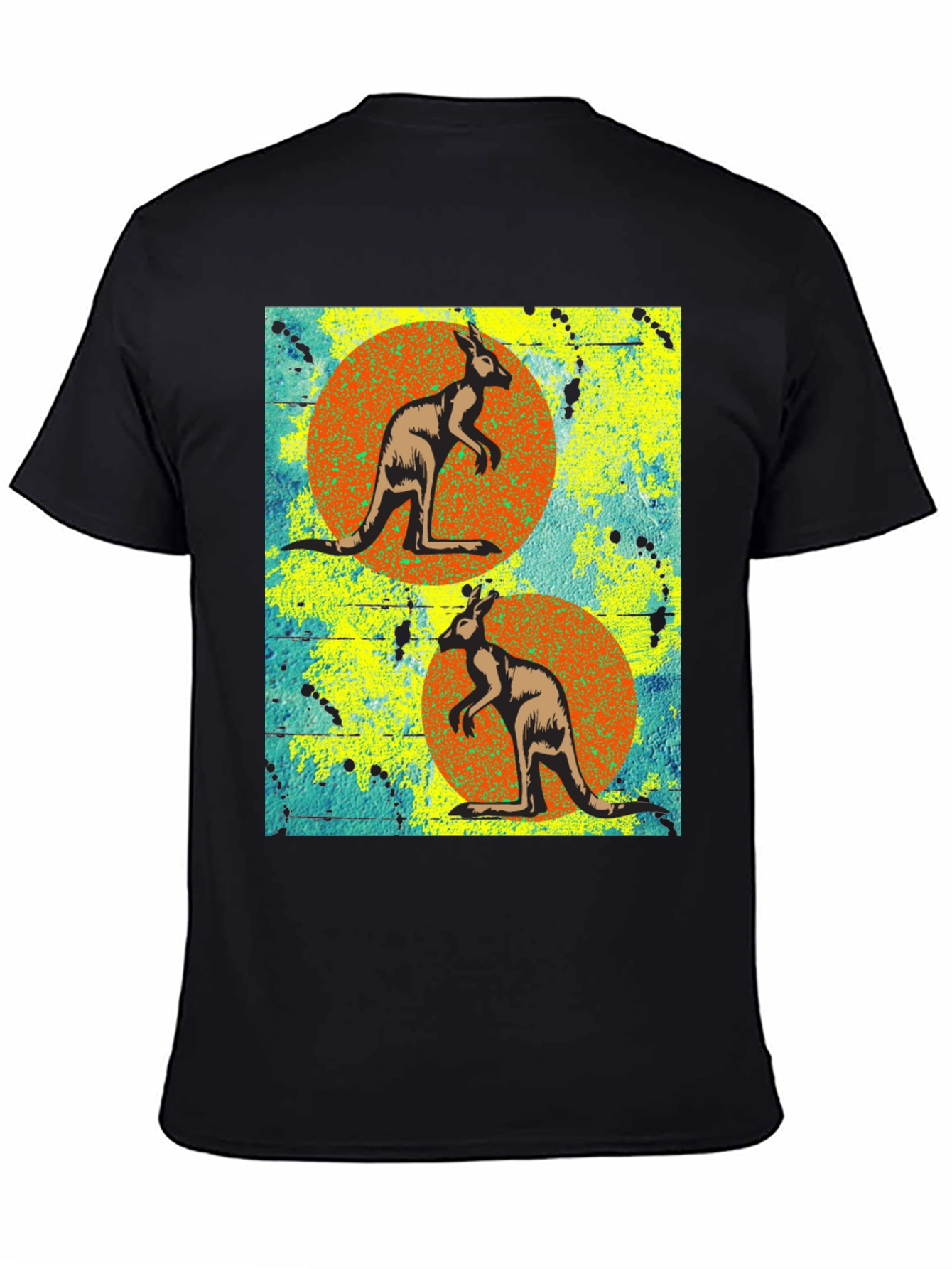 Kangaroo Graphic Print Black T-Shirt