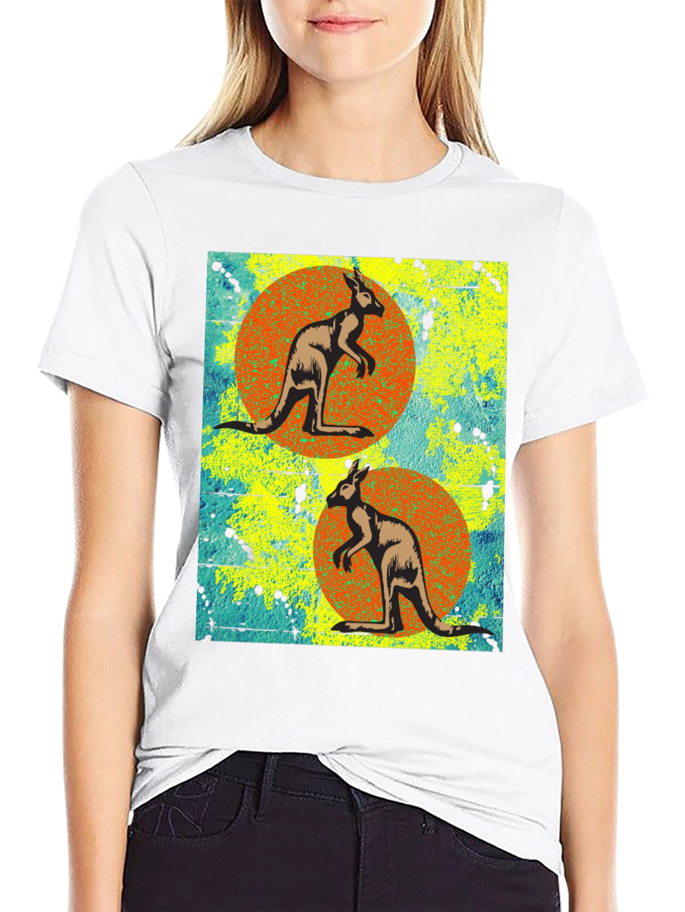 Kangaroo Graphic Print Black T-Shirt