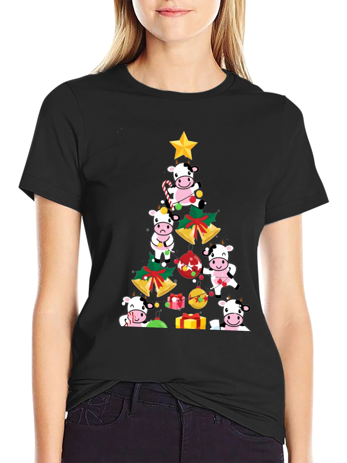 Christmas Cow Tree Graphic Tee