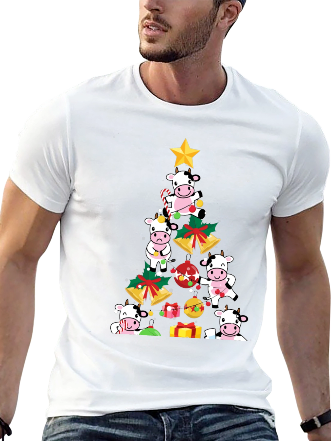 Christmas Cow Tree Graphic Tee