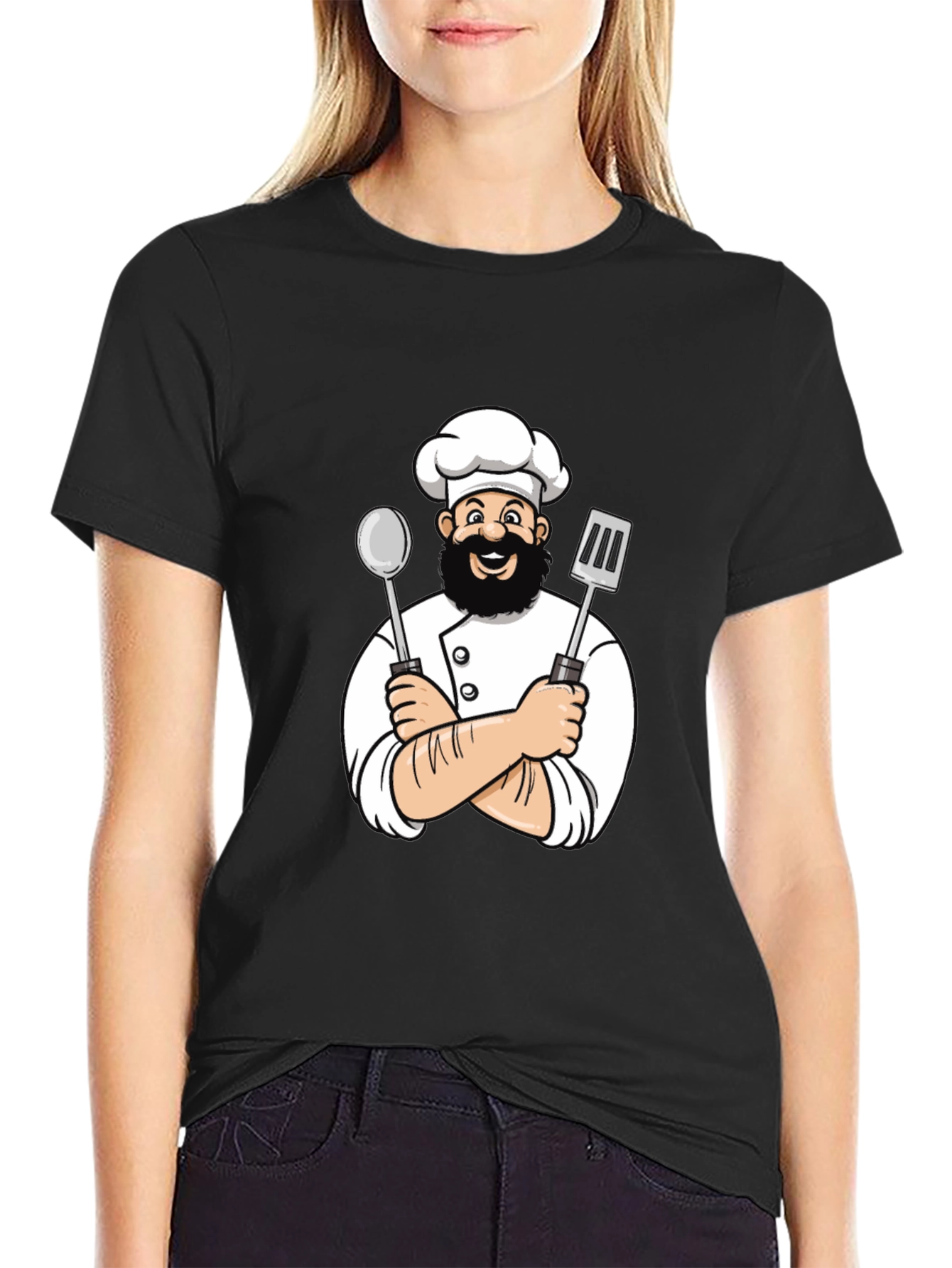 Chef Cartoon Graphic Black T-Shirt
