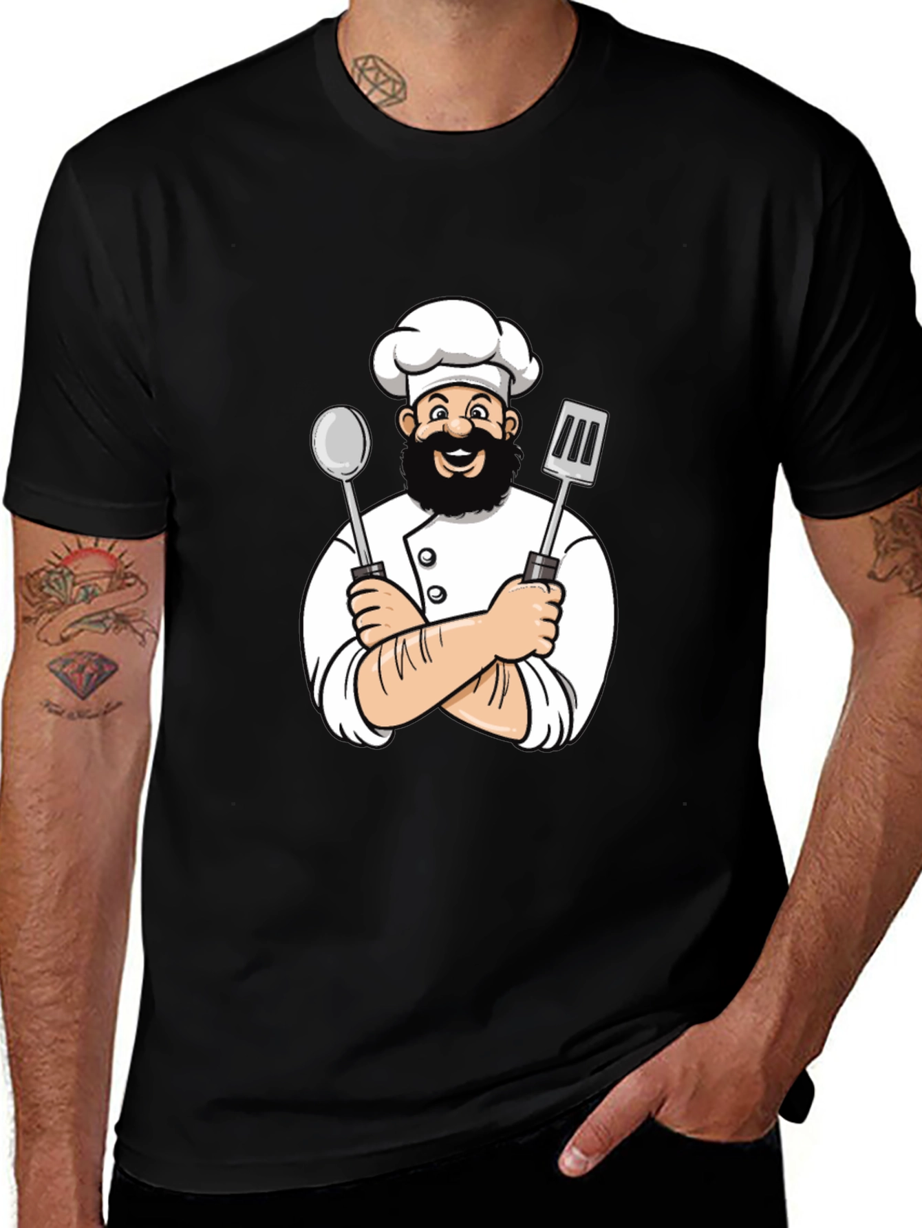 Chef Cartoon Graphic Black T-Shirt
