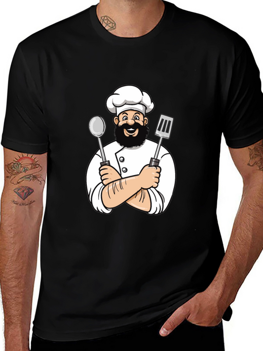 Chef Cartoon Graphic Black T-Shirt