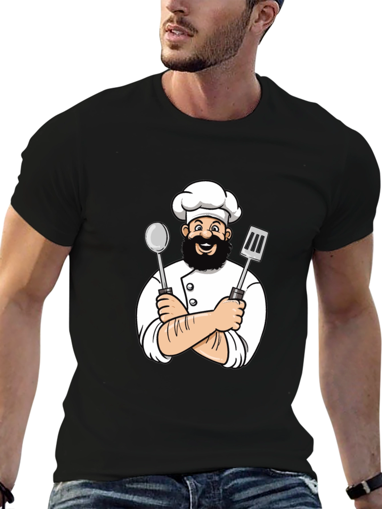 Chef Cartoon Graphic Black T-Shirt