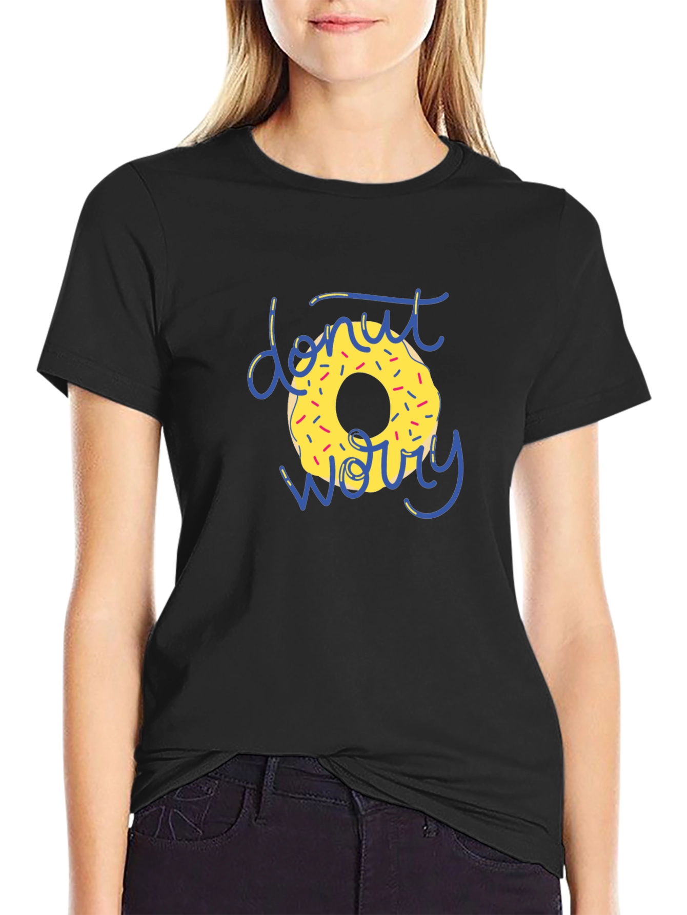Donut Worry Graphic T-Shirt - Black Casual Tee