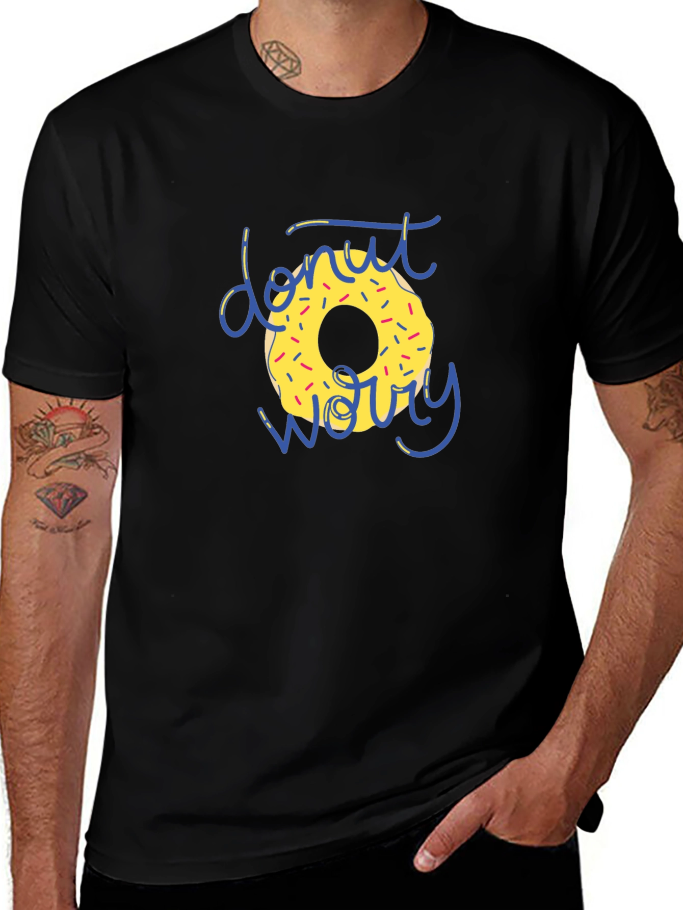 Donut Worry Graphic T-Shirt - Black Casual Tee
