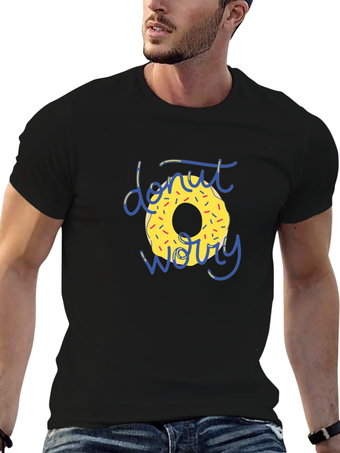 Donut Worry Graphic T-Shirt - Black Casual Tee