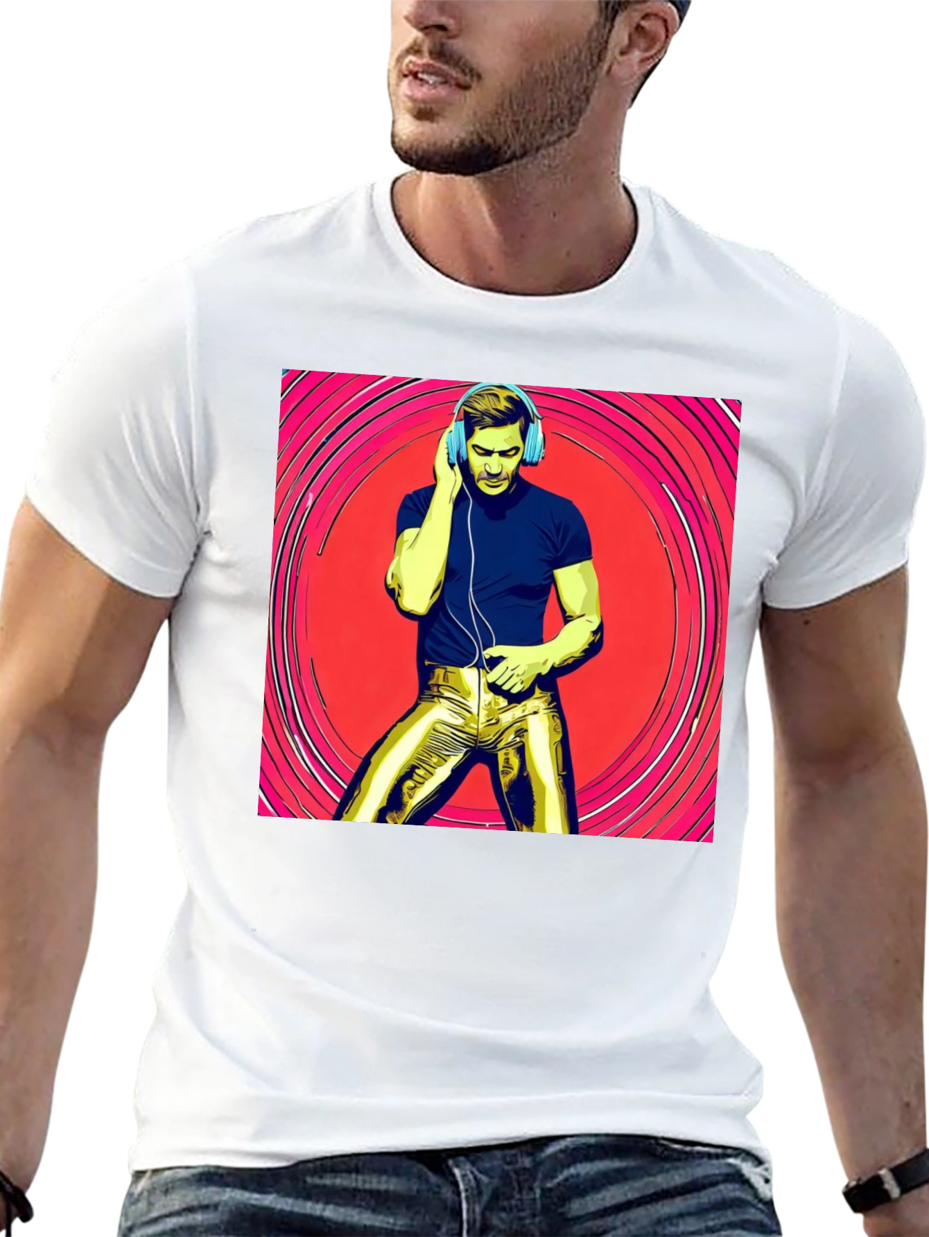 Retro Grooves T-Shirt - Musical Man in Gold Pants