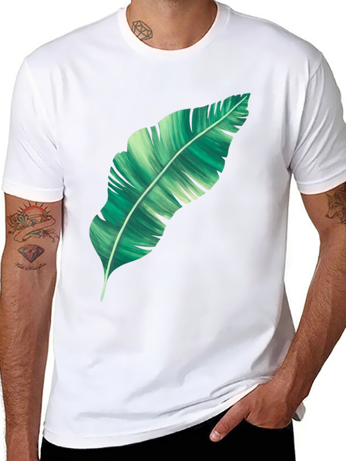 Banana Leaf Graphic Print Black T-Shirt