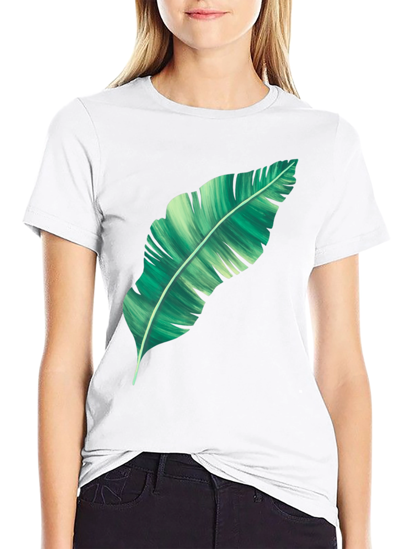 Banana Leaf Graphic Print Black T-Shirt