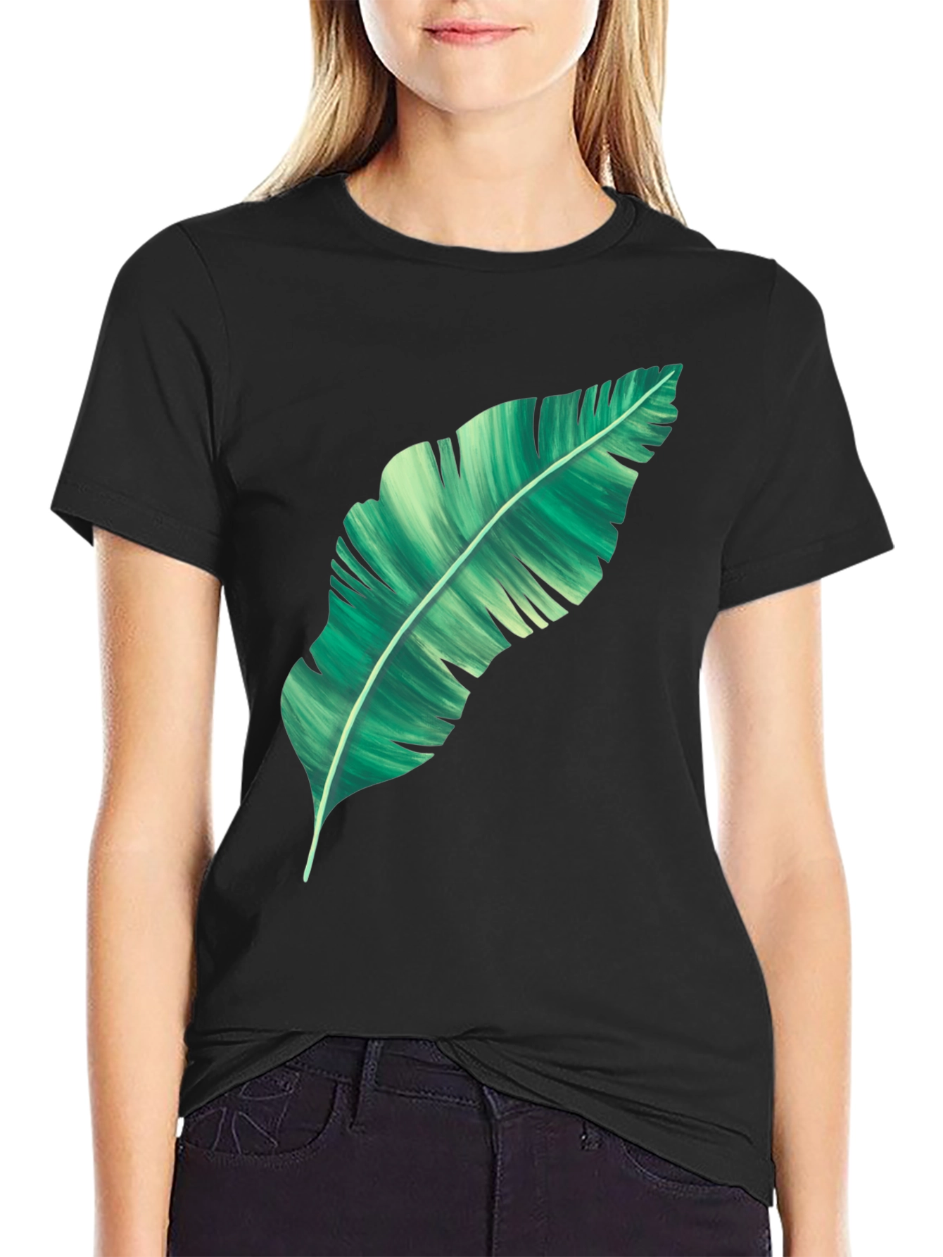 Banana Leaf Graphic Print Black T-Shirt