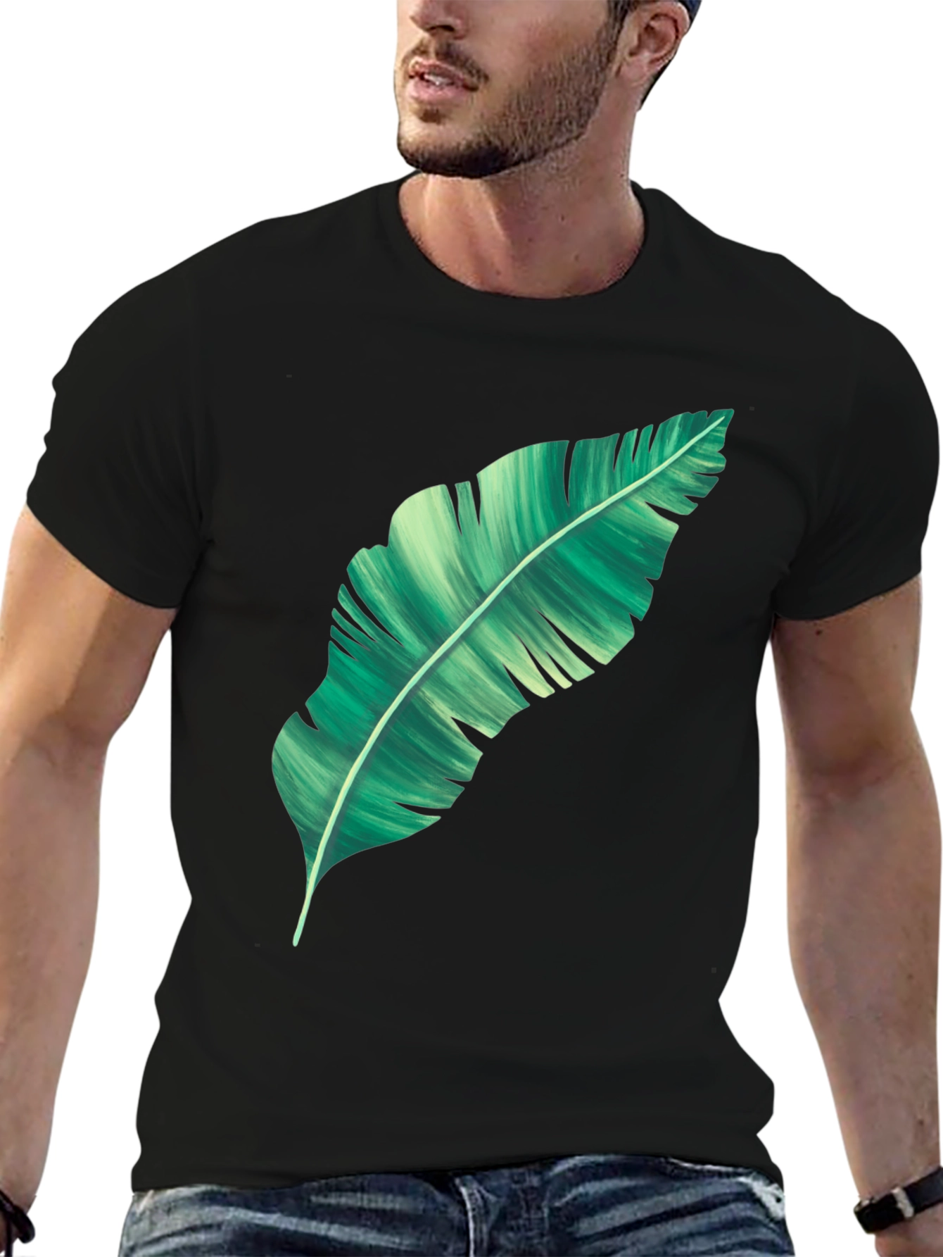 Banana Leaf Graphic Print Black T-Shirt