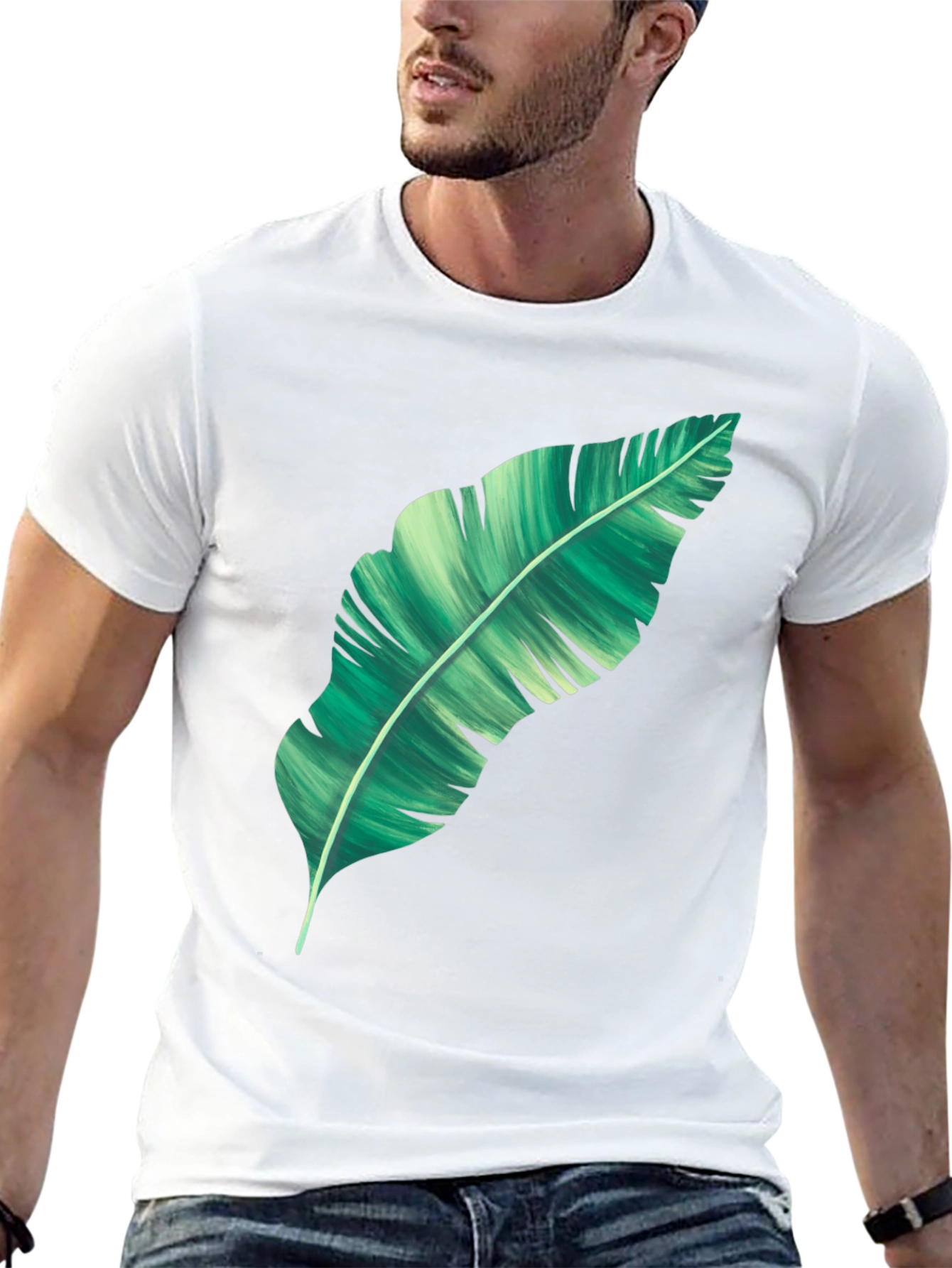Banana Leaf Graphic Print Black T-Shirt