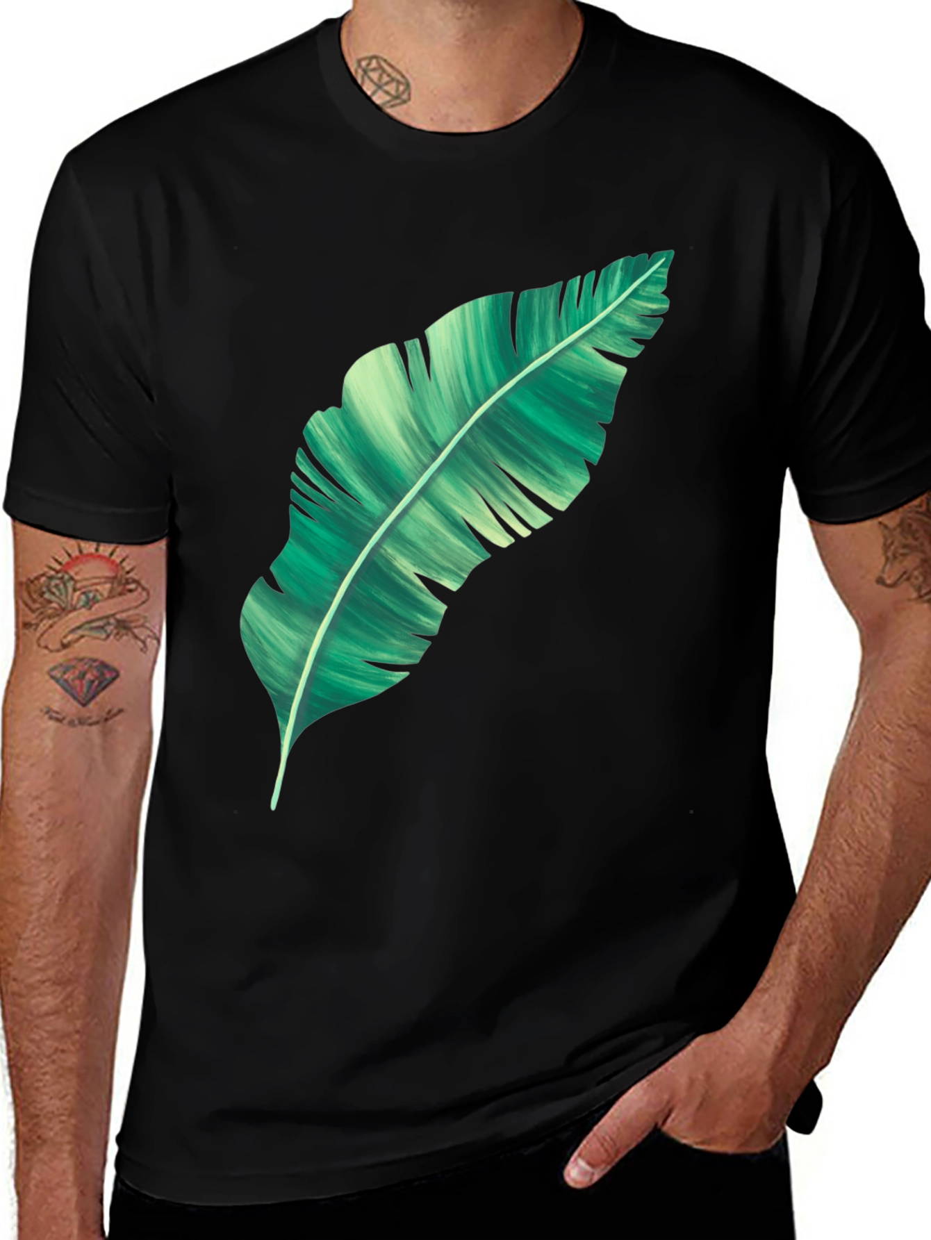 Banana Leaf Graphic Print Black T-Shirt