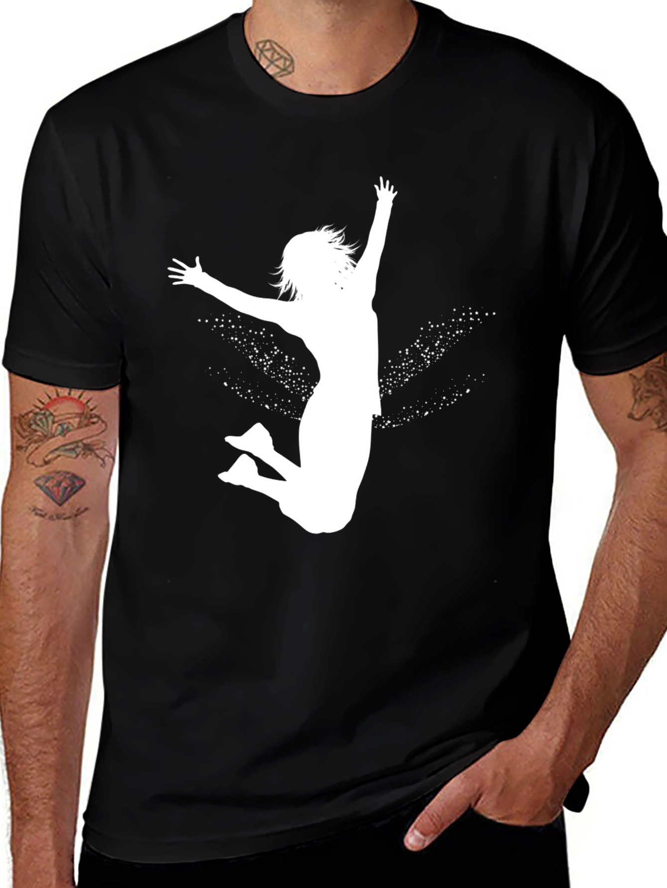 Black Tee with White Jumping Girl Graphic