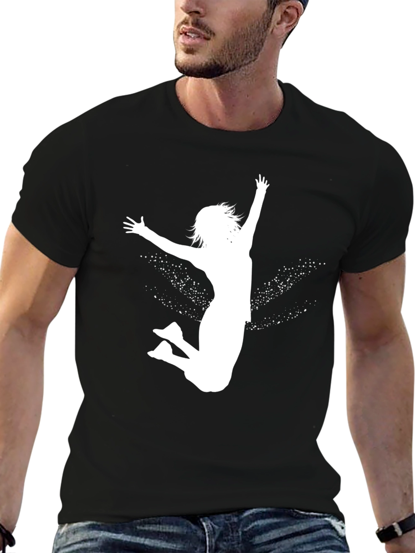 Black Tee with White Jumping Girl Graphic