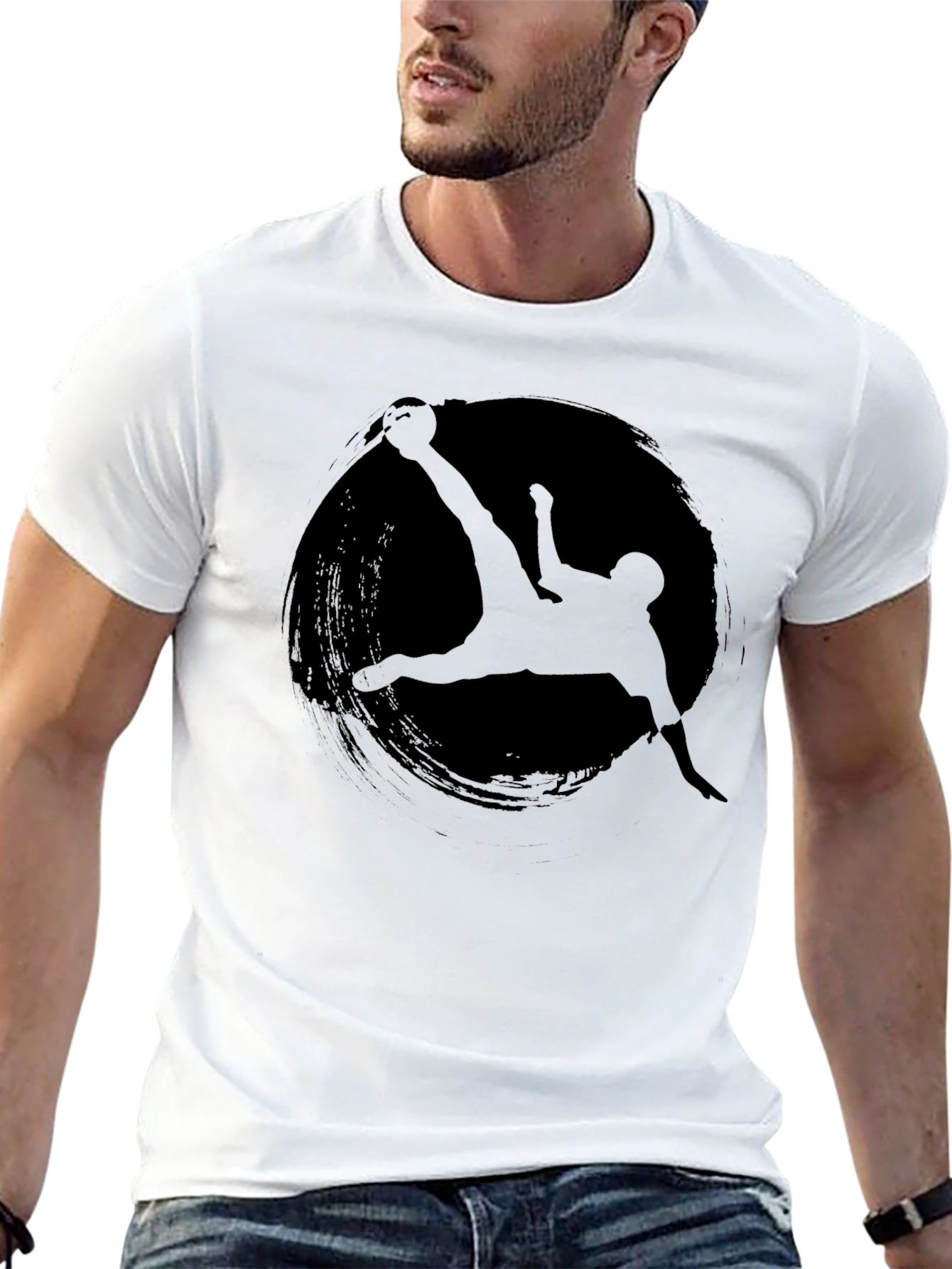 Soccer Silhouette Graphic Tee - Black Cotton T-Shirt