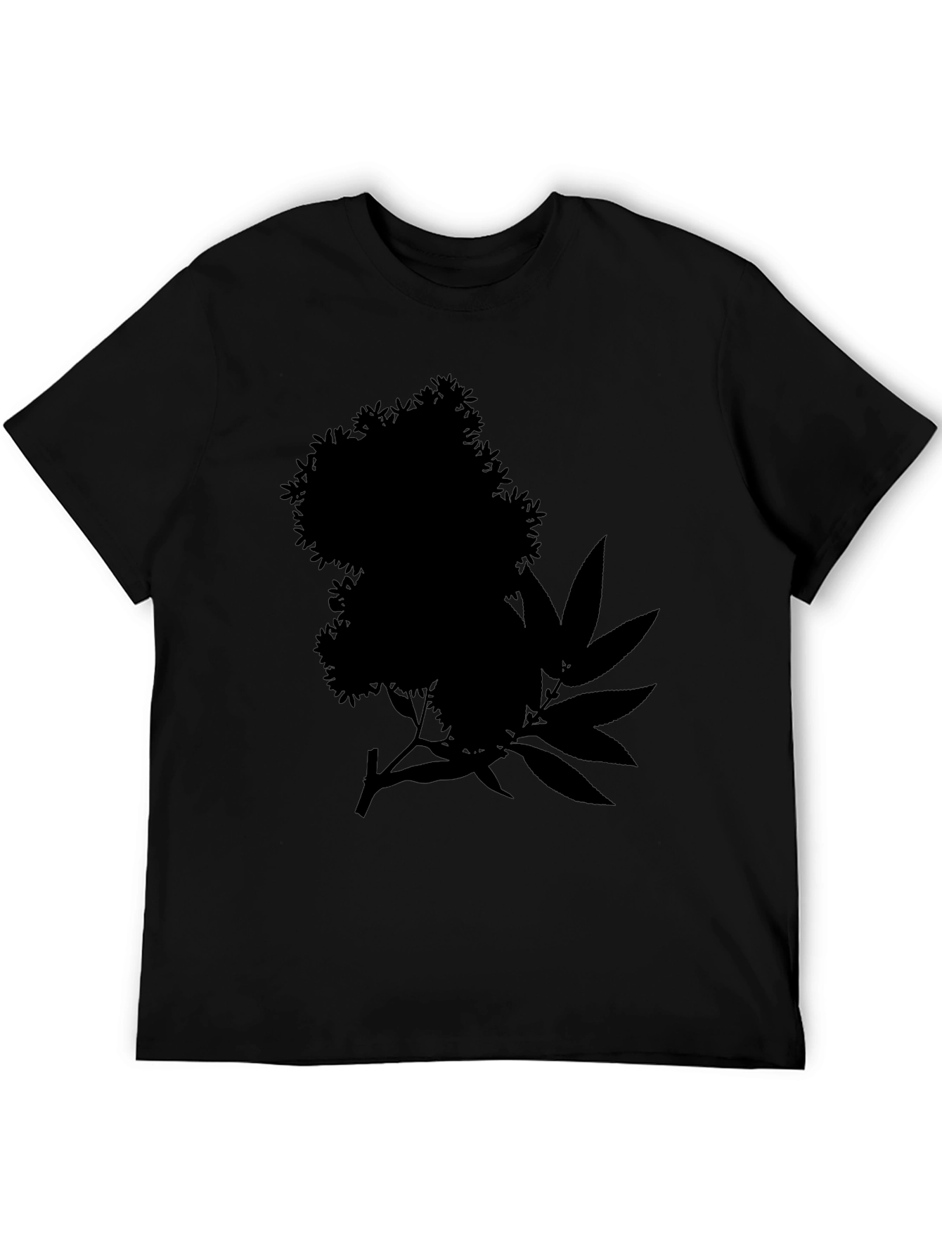 Black Tee with Floral and Leaf Silhouette Design
