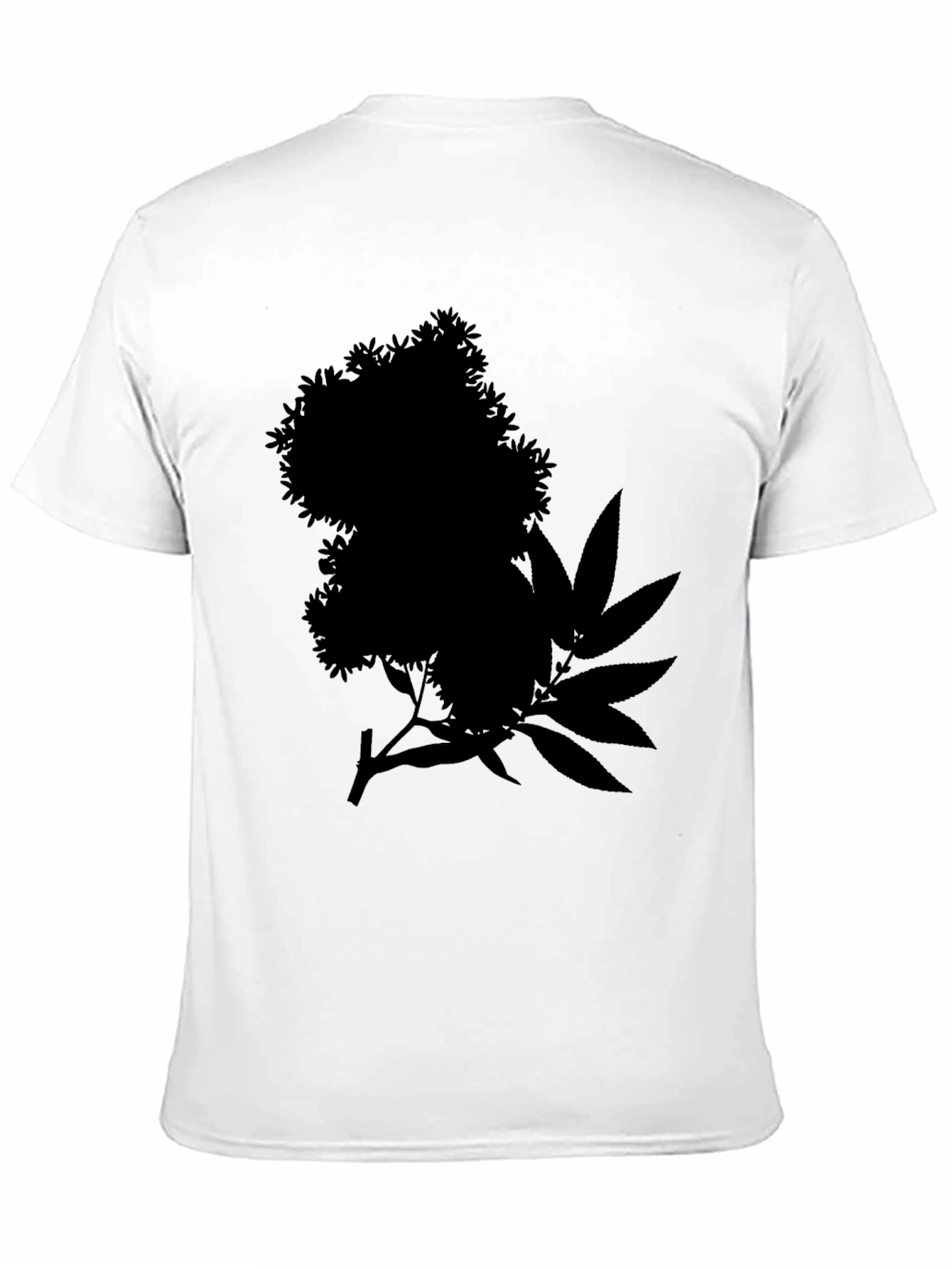 Black Tee with Floral and Leaf Silhouette Design
