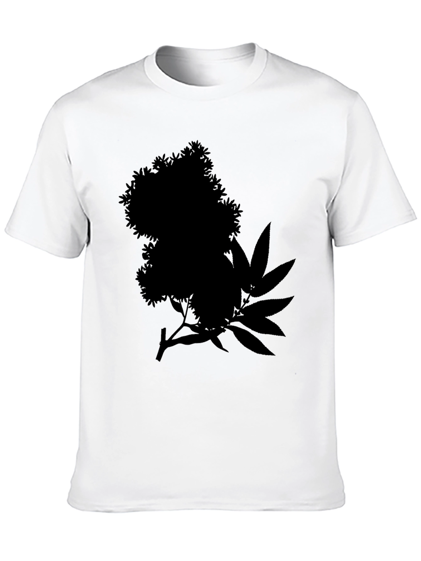 Black Tee with Floral and Leaf Silhouette Design