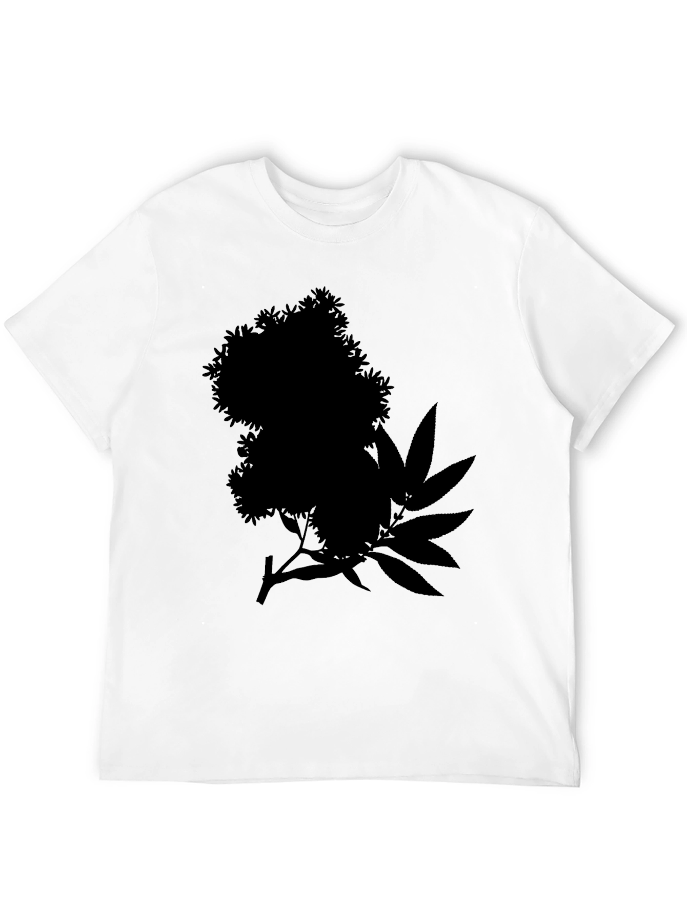 Black Tee with Floral and Leaf Silhouette Design