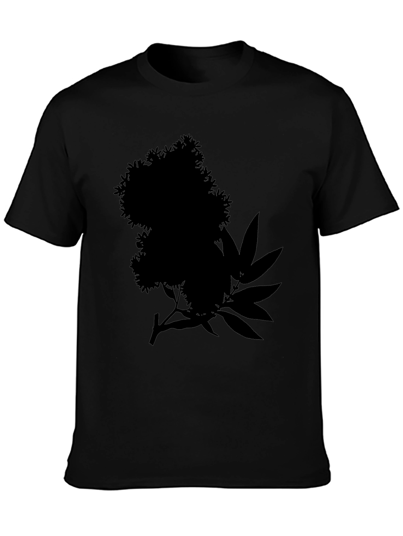 Black Tee with Floral and Leaf Silhouette Design