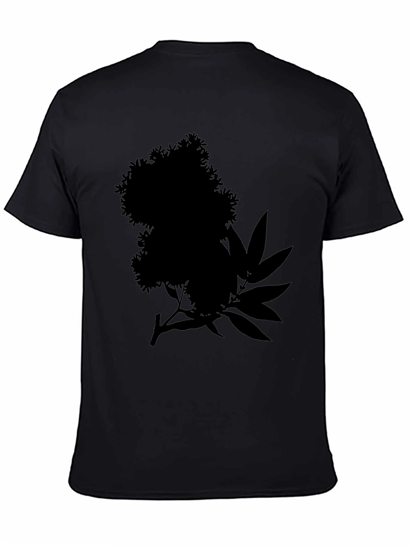 Black Tee with Floral and Leaf Silhouette Design