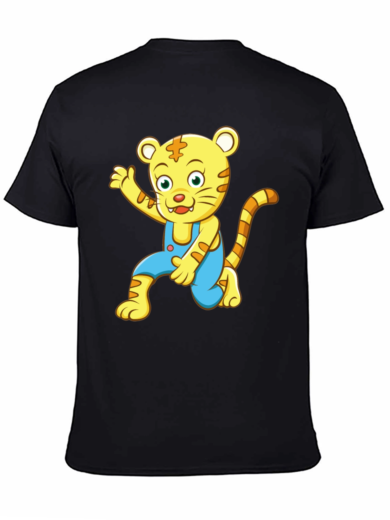 Cartoon Tiger Graphic Tee - Black Cotton Blend