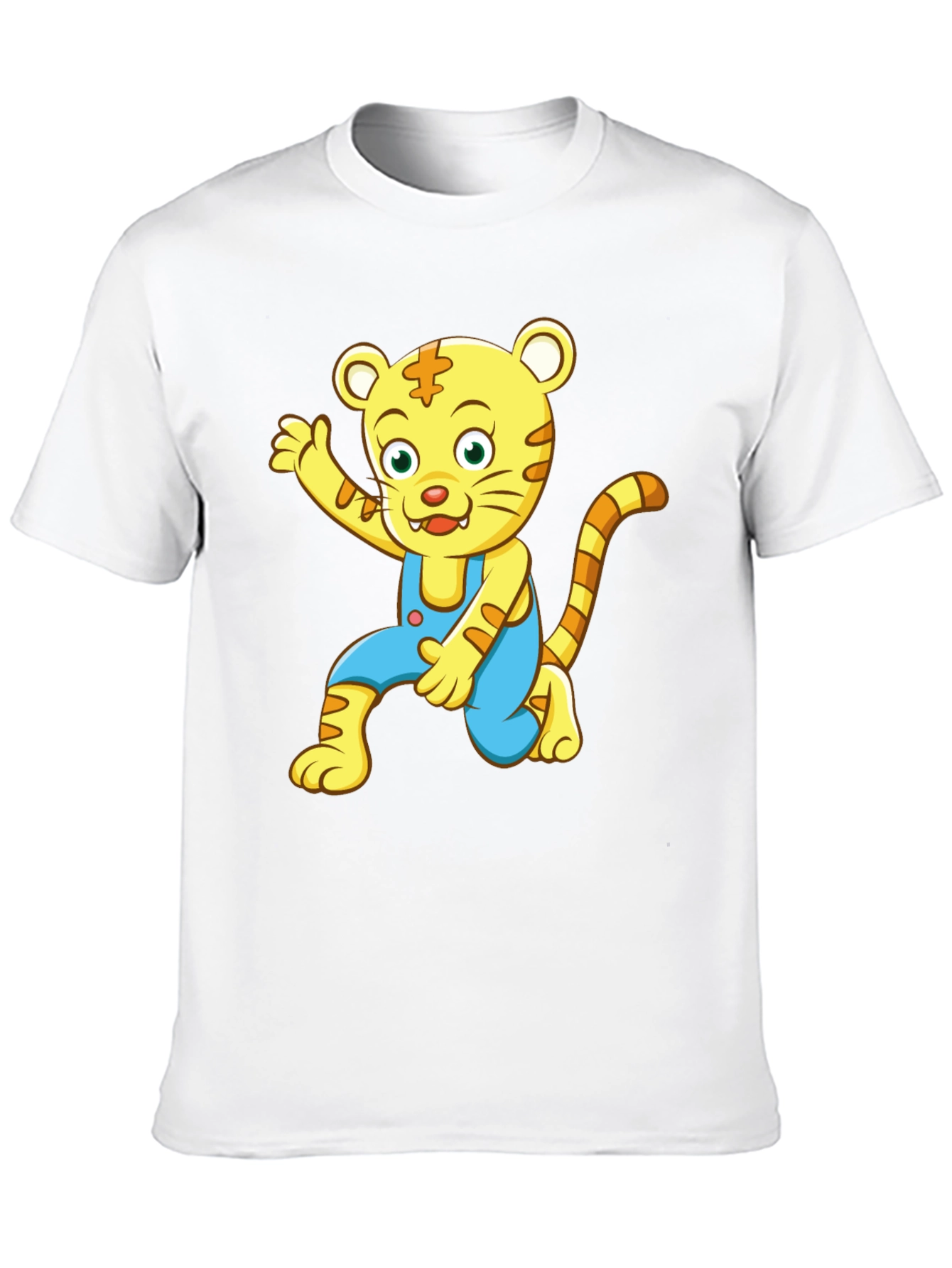 Cartoon Tiger Graphic Tee - Black Cotton Blend