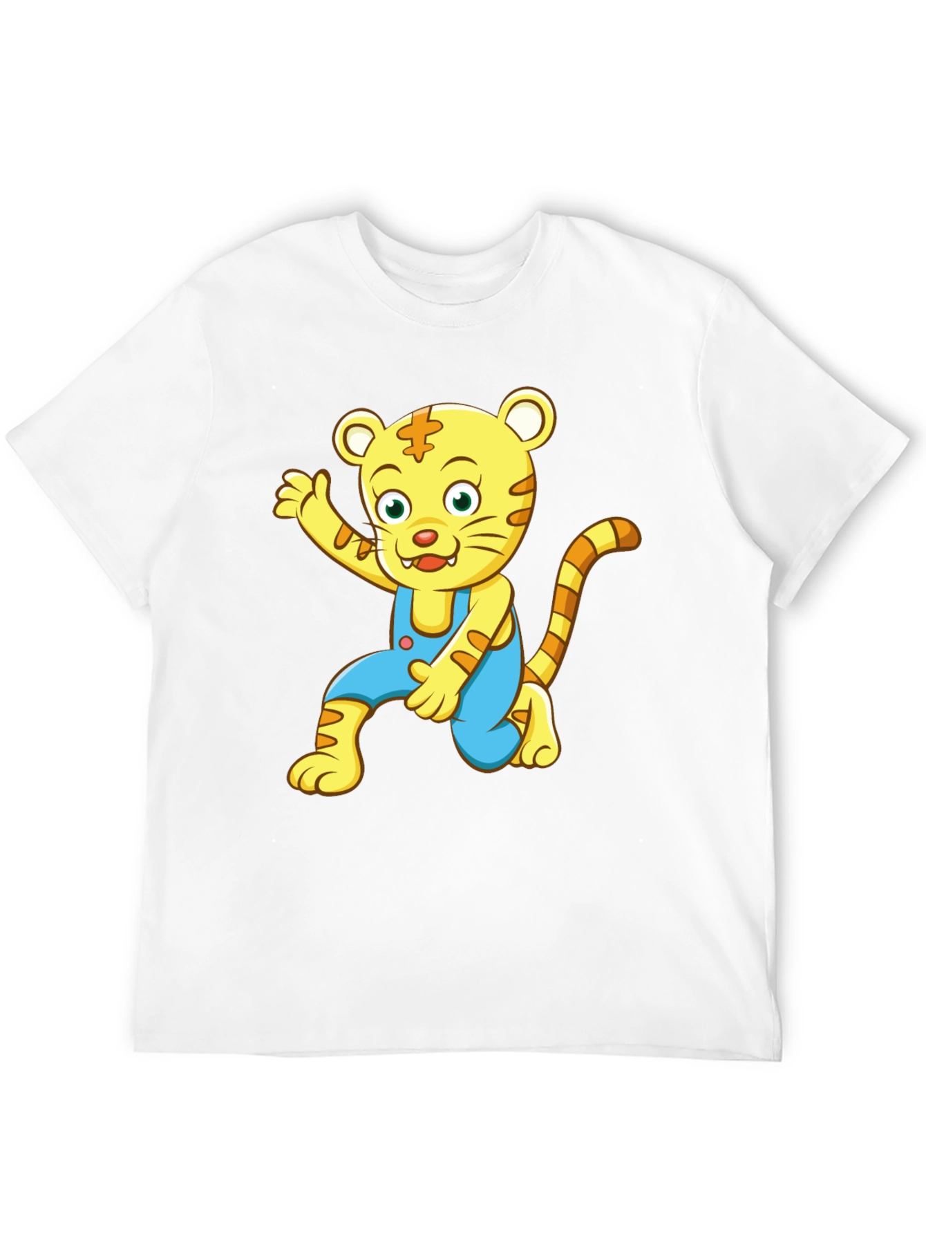 Cartoon Tiger Graphic Tee - Black Cotton Blend