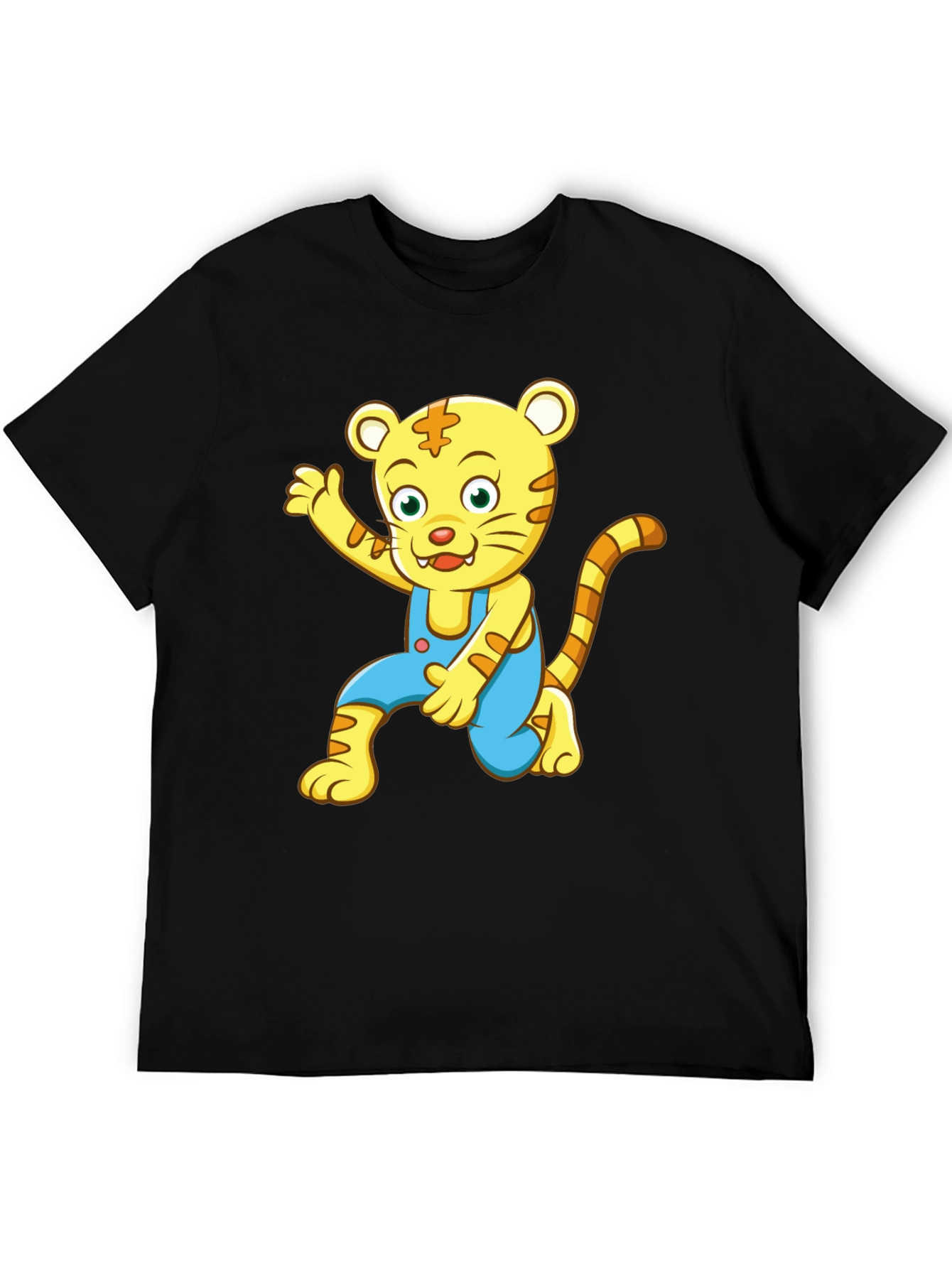 Cartoon Tiger Graphic Tee - Black Cotton Blend