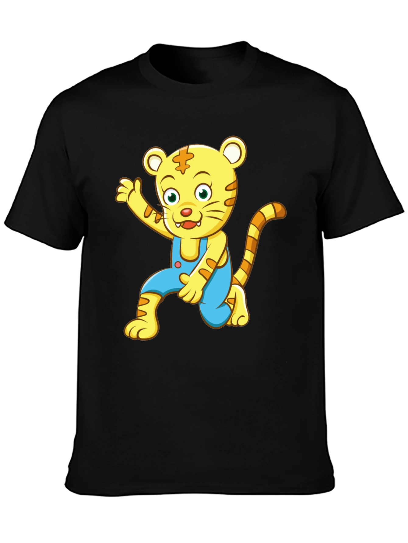 Cartoon Tiger Graphic Tee - Black Cotton Blend