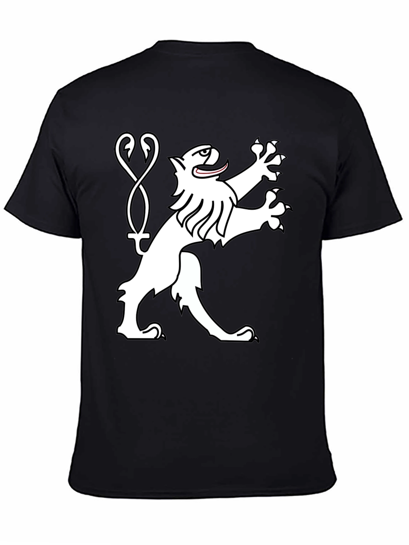Black Tee Shirt with Heraldic Lion Graphic