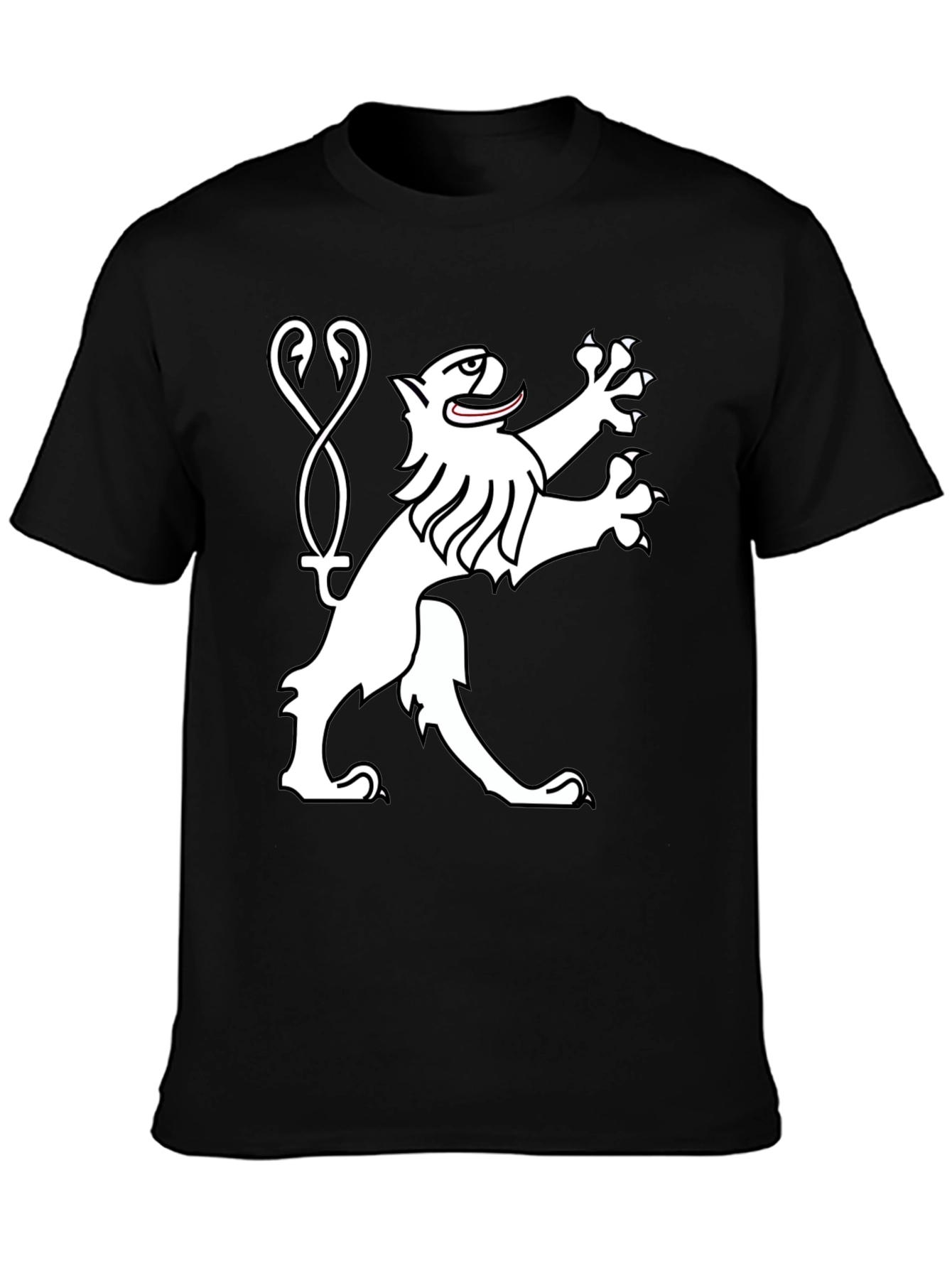 Black Tee Shirt with Heraldic Lion Graphic