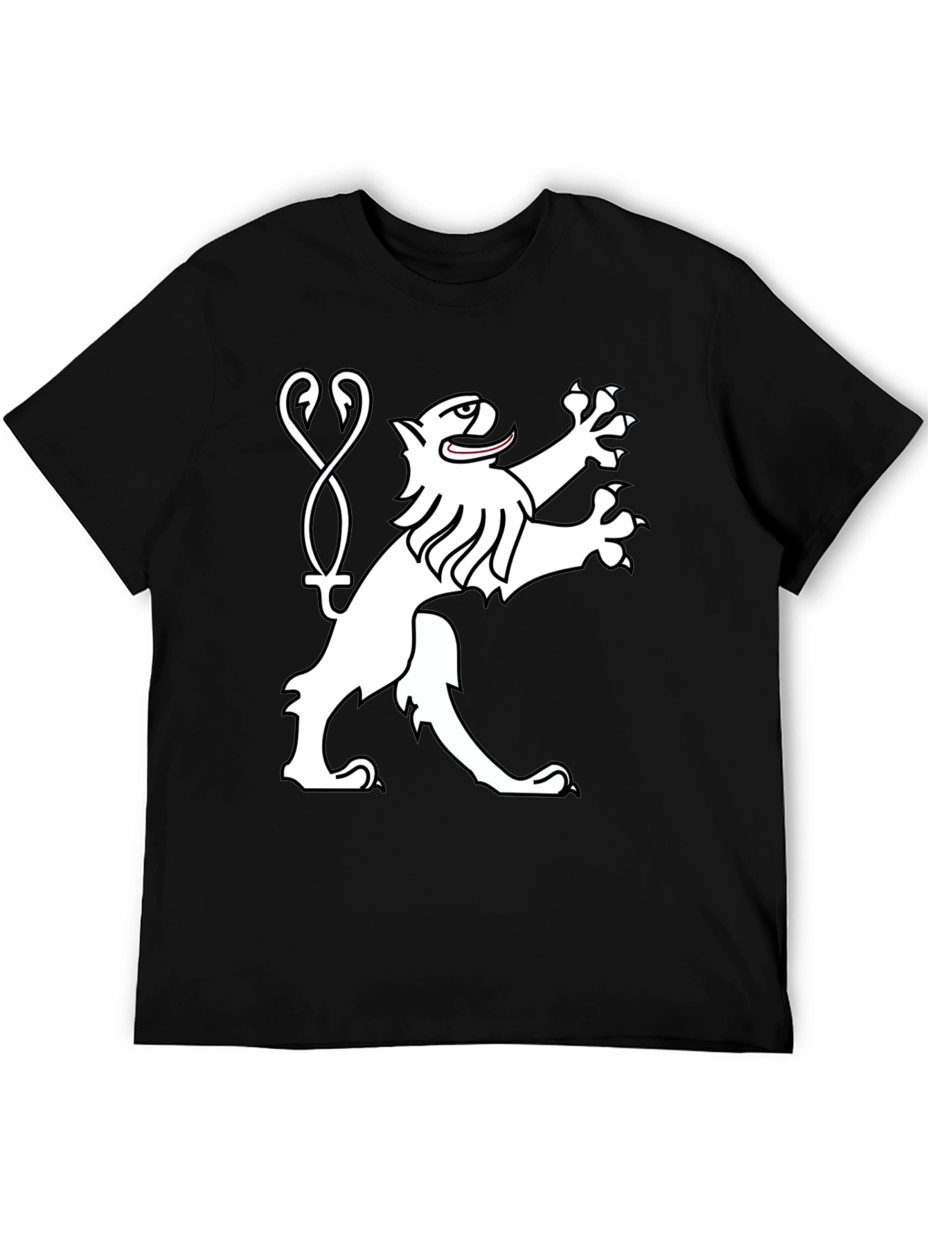 Black Tee Shirt with Heraldic Lion Graphic