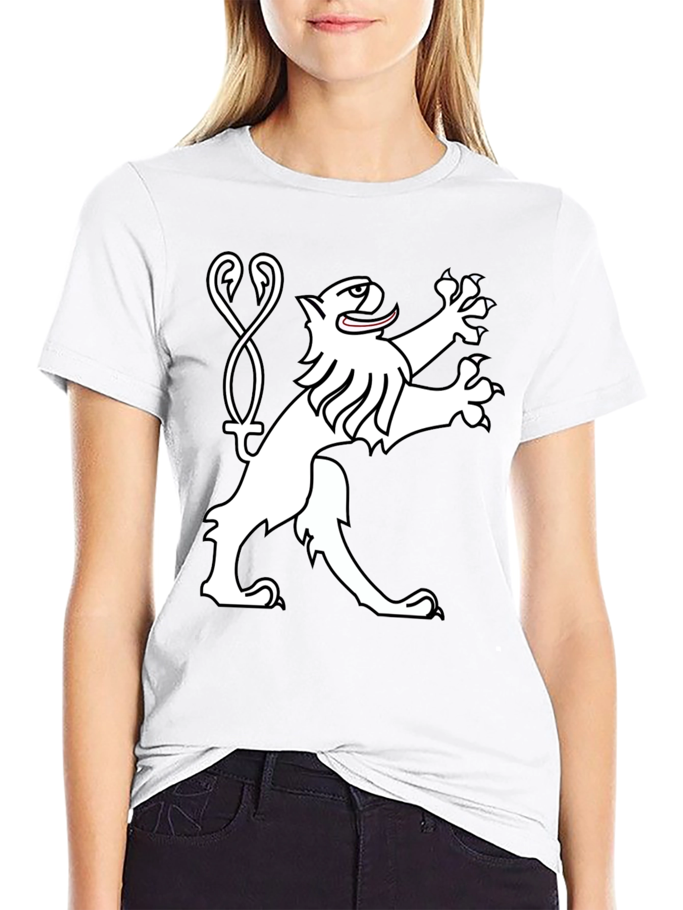 Black Tee Shirt with Heraldic Lion Graphic