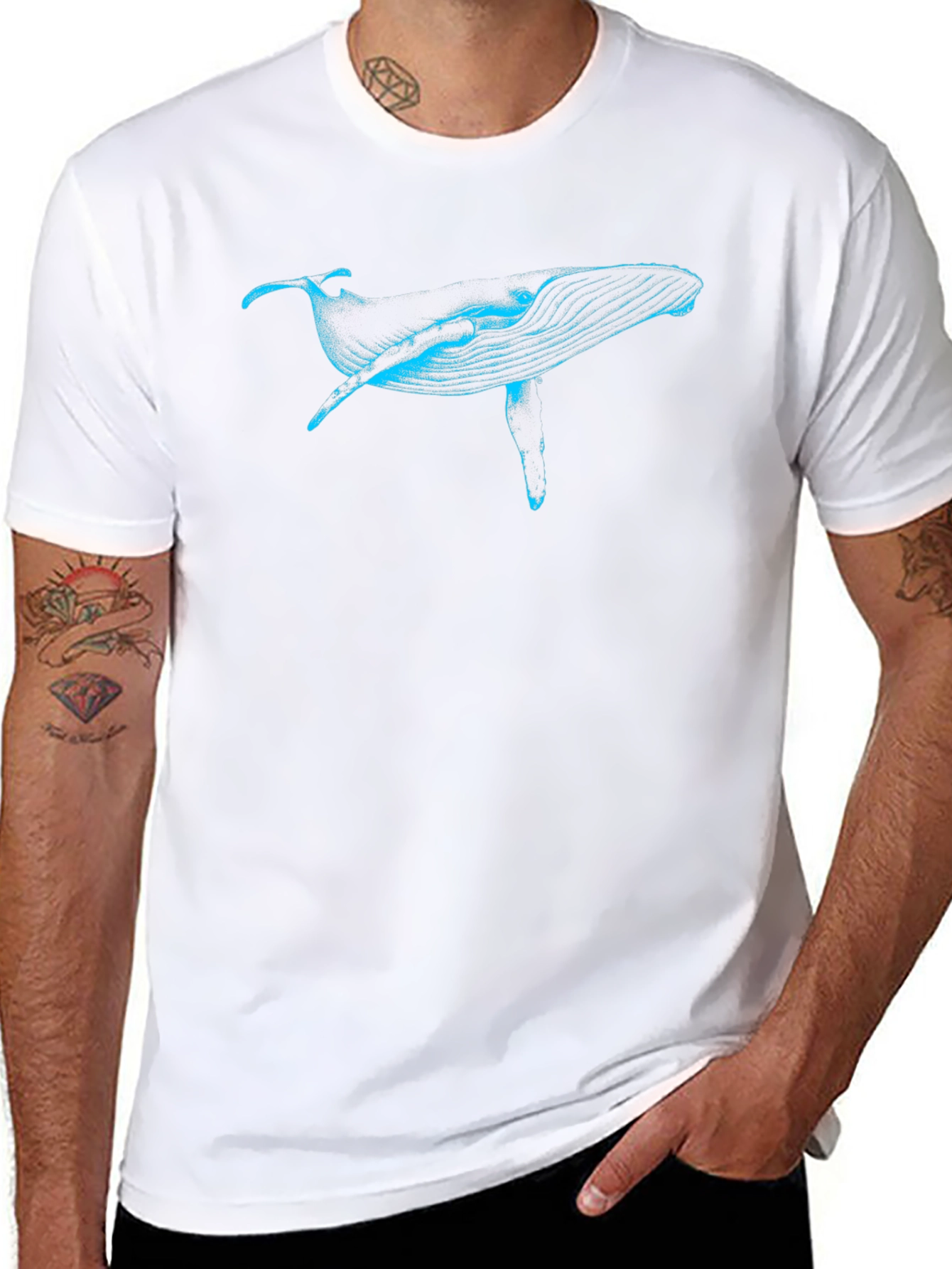 Blue Whale Graphic Tee - Black Cotton T-Shirt