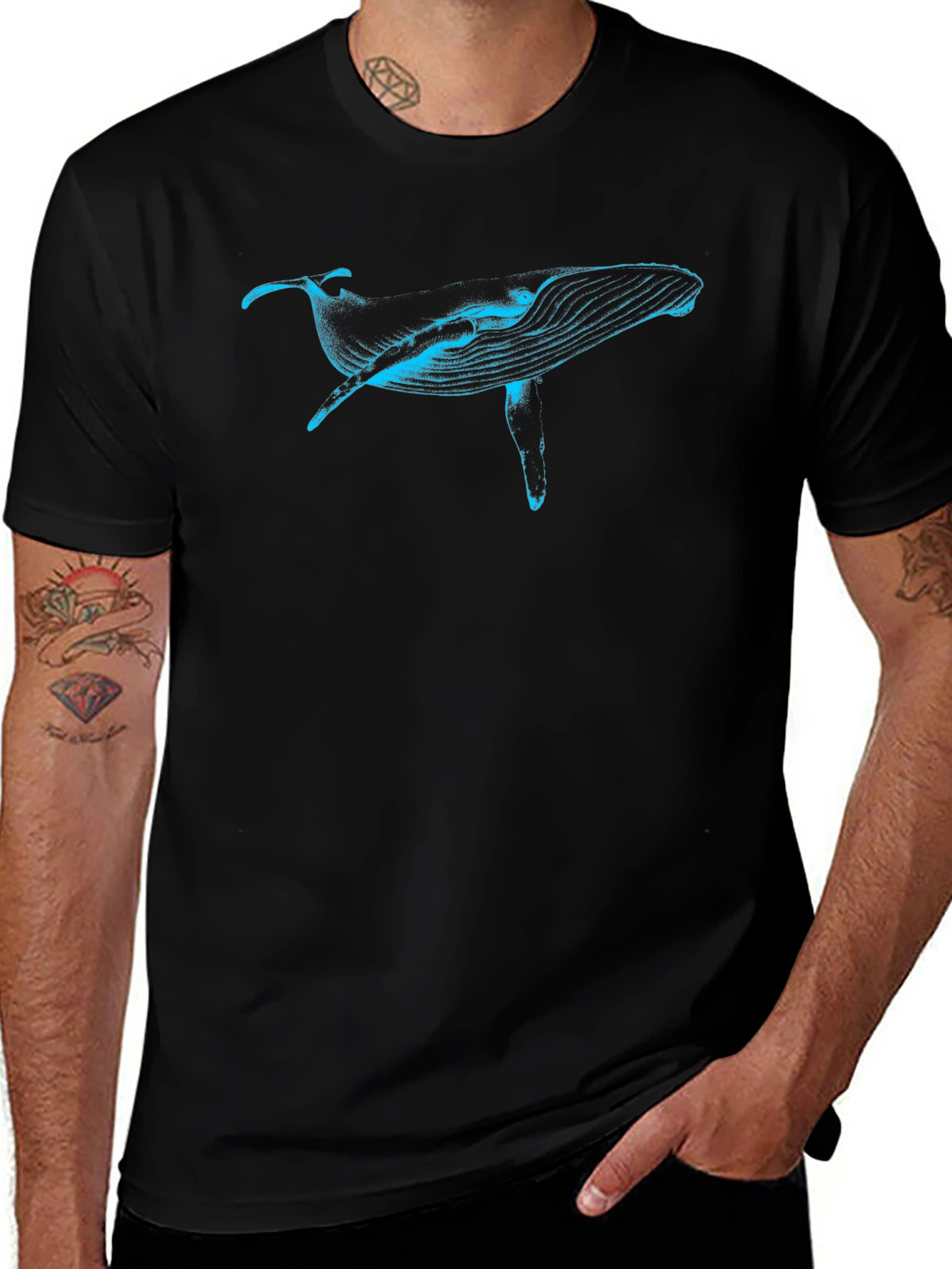 Blue Whale Graphic Tee - Black Cotton T-Shirt