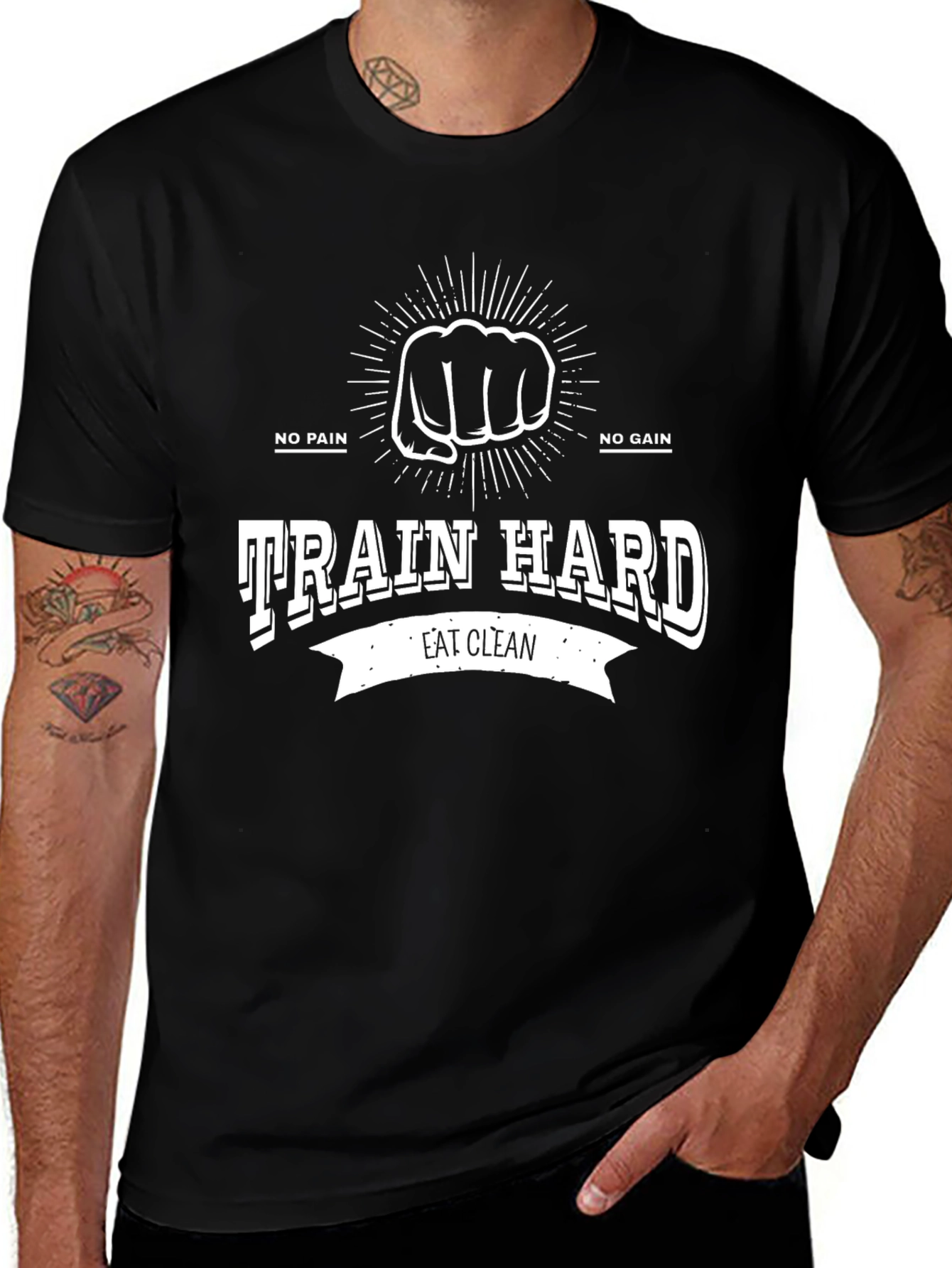 Train Hard T-Shirt: No Pain No Gain Eat Clean