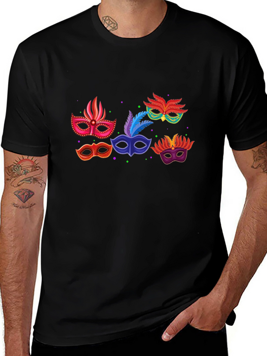Mardi Gras Mask Graphic T-Shirt - Black