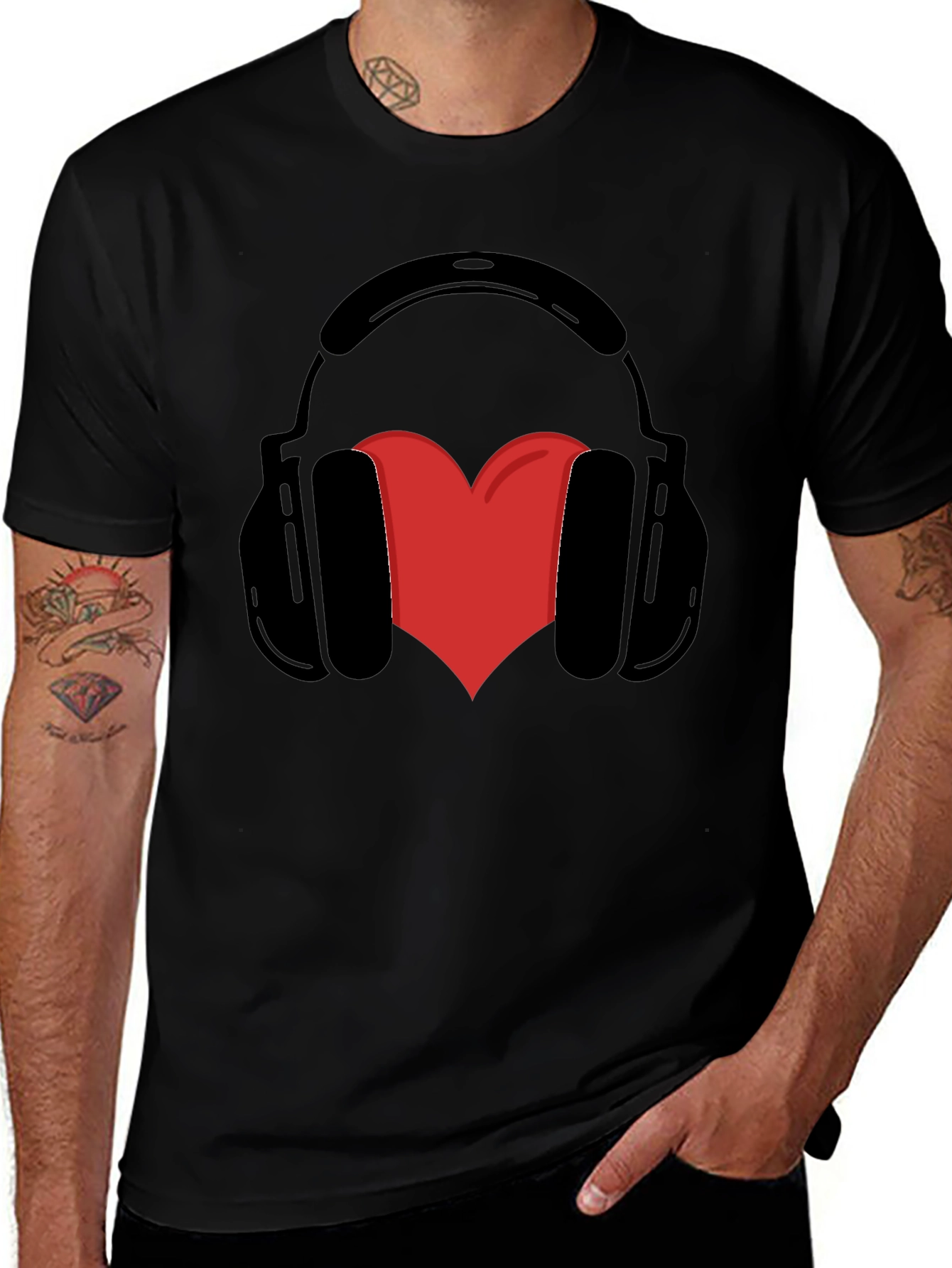 Headphones Heart Graphic Tee - Black Unisex T-Shirt