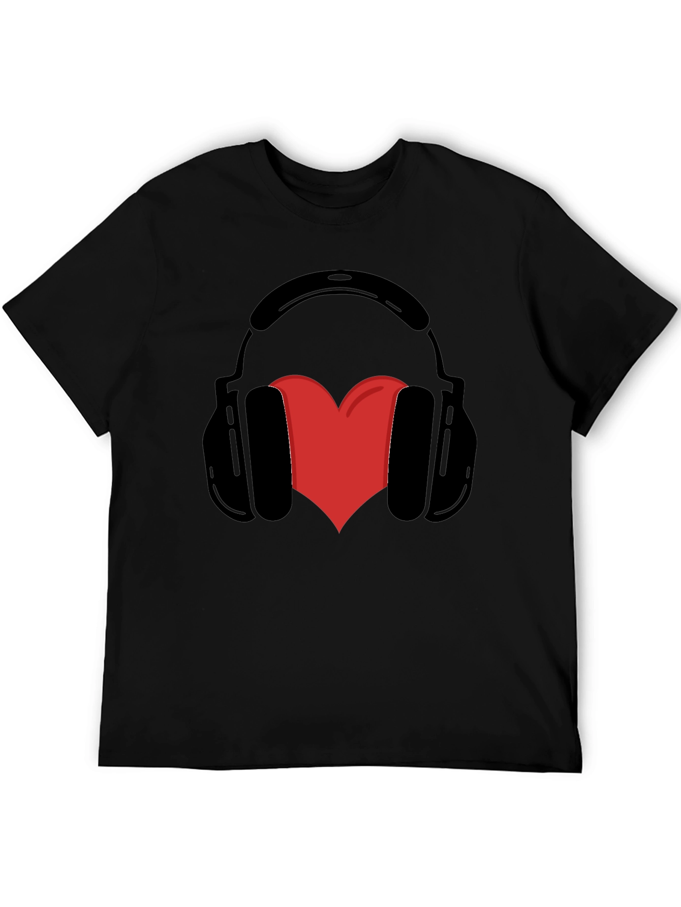 Headphones Heart Graphic Tee - Black Unisex T-Shirt