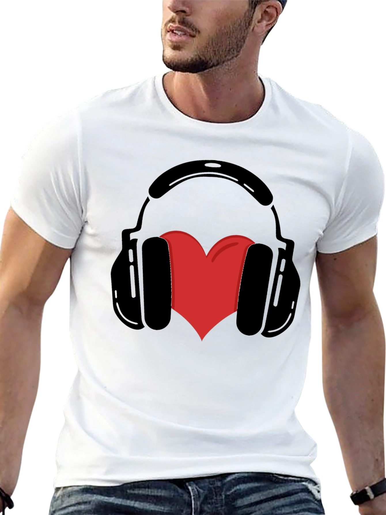 Headphones Heart Graphic Tee - Black Unisex T-Shirt
