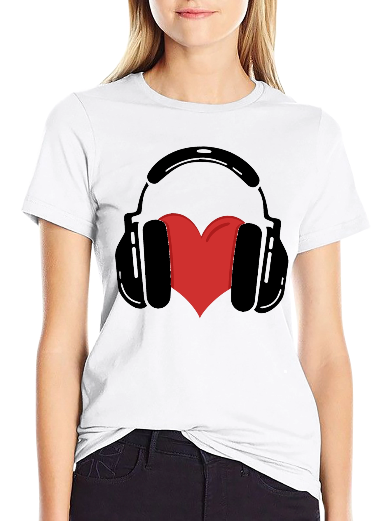 Headphones Heart Graphic Tee - Black Unisex T-Shirt