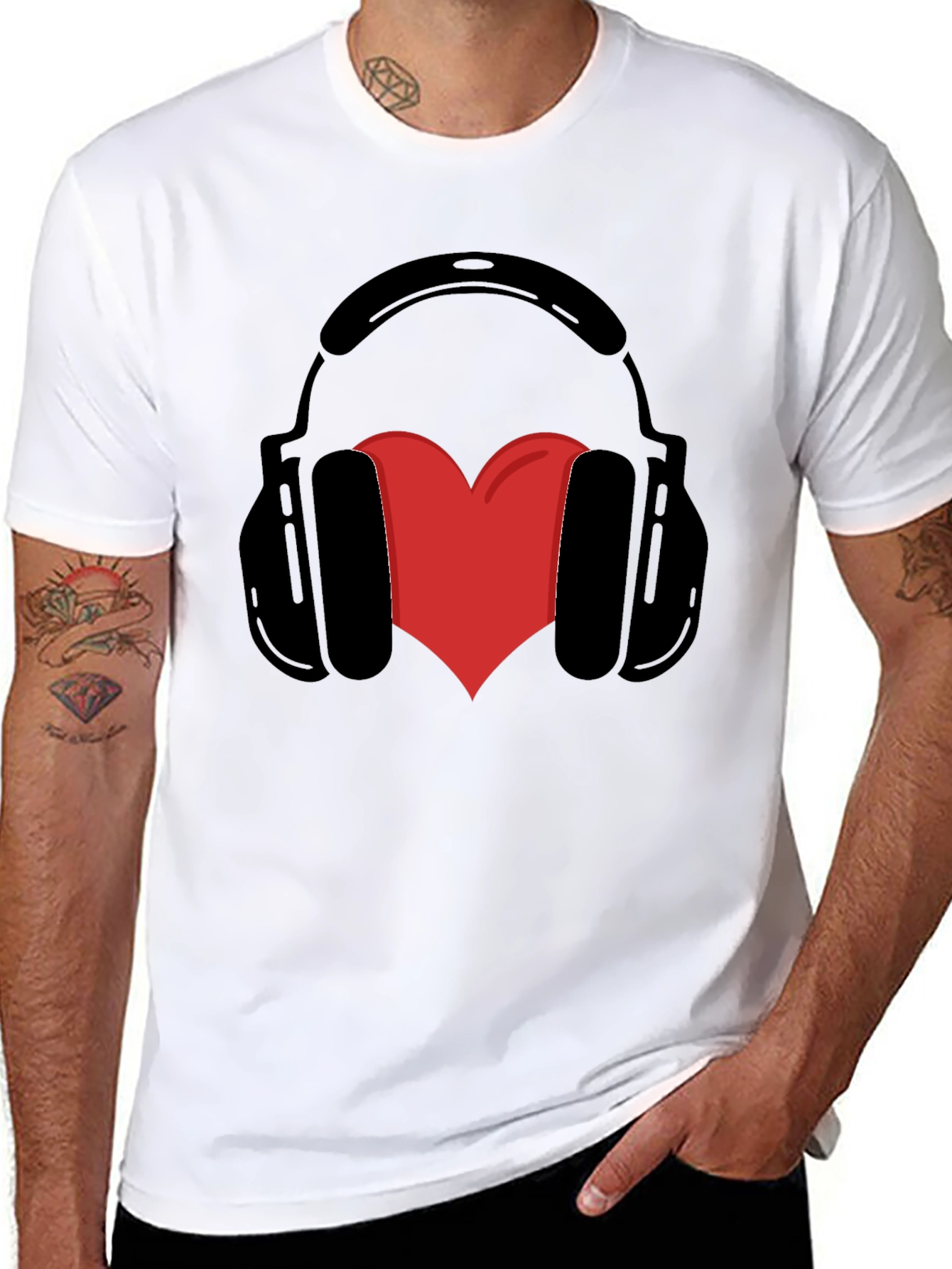 Headphones Heart Graphic Tee - Black Unisex T-Shirt